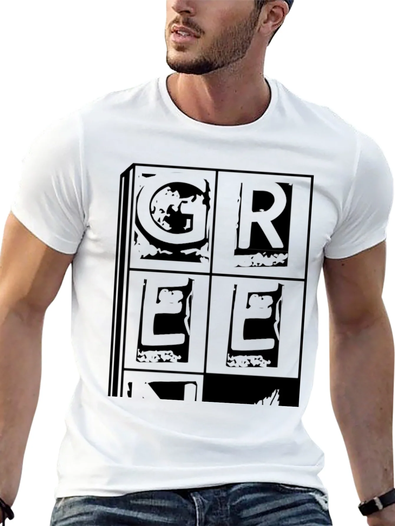 Retro GREEK Print Black T-Shirt