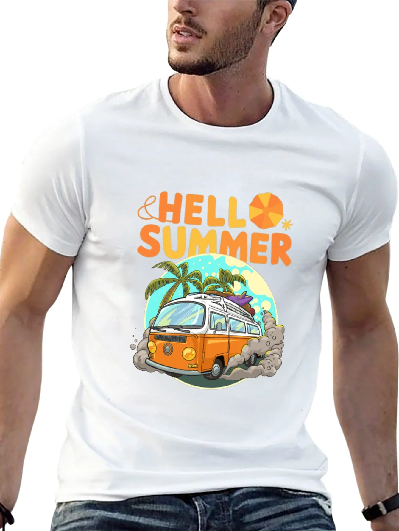 Hello Summer Beach Van Graphic T-Shirt