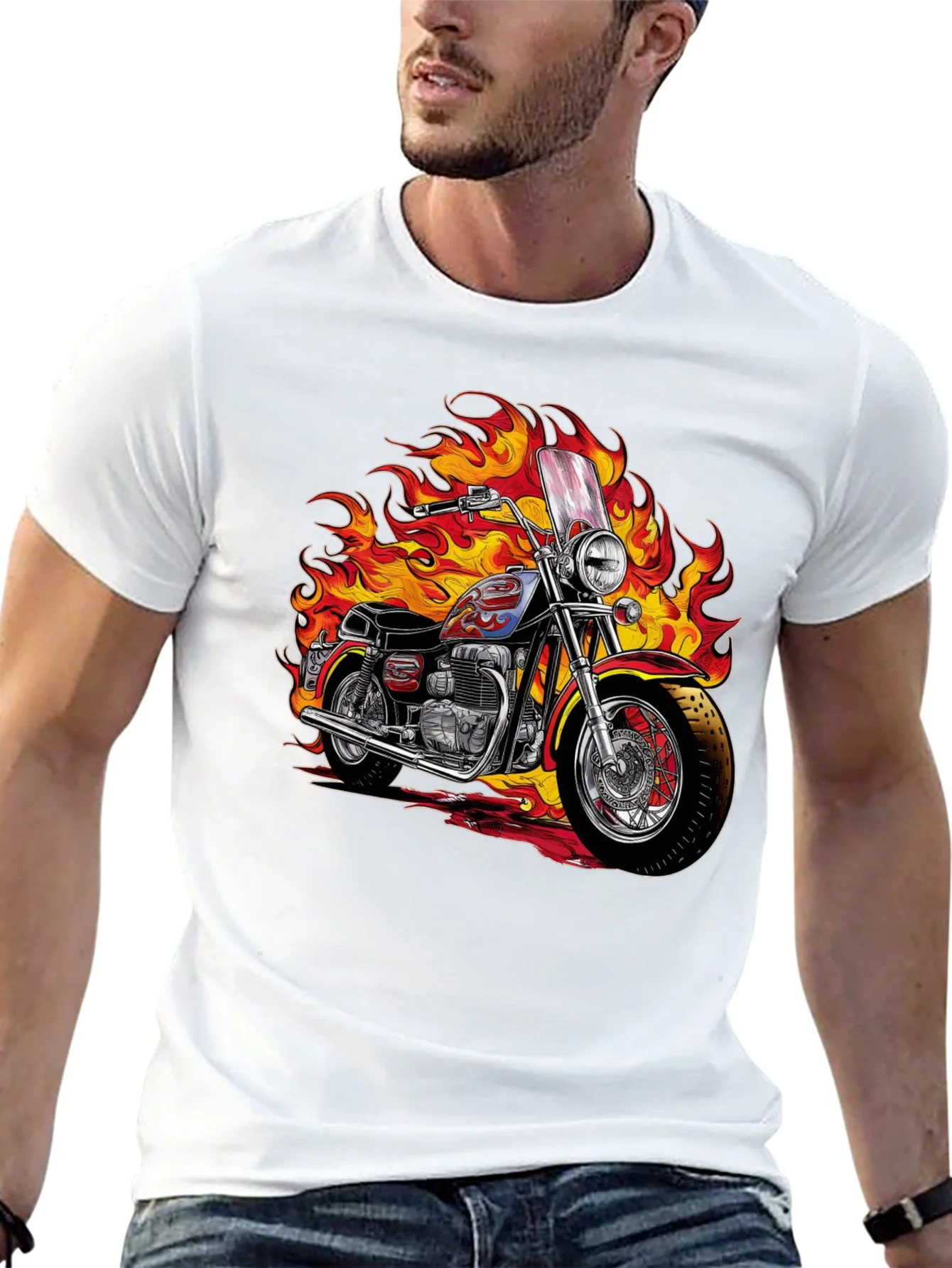 Fiery Motorcycle Graphic Tee - Ride in Style