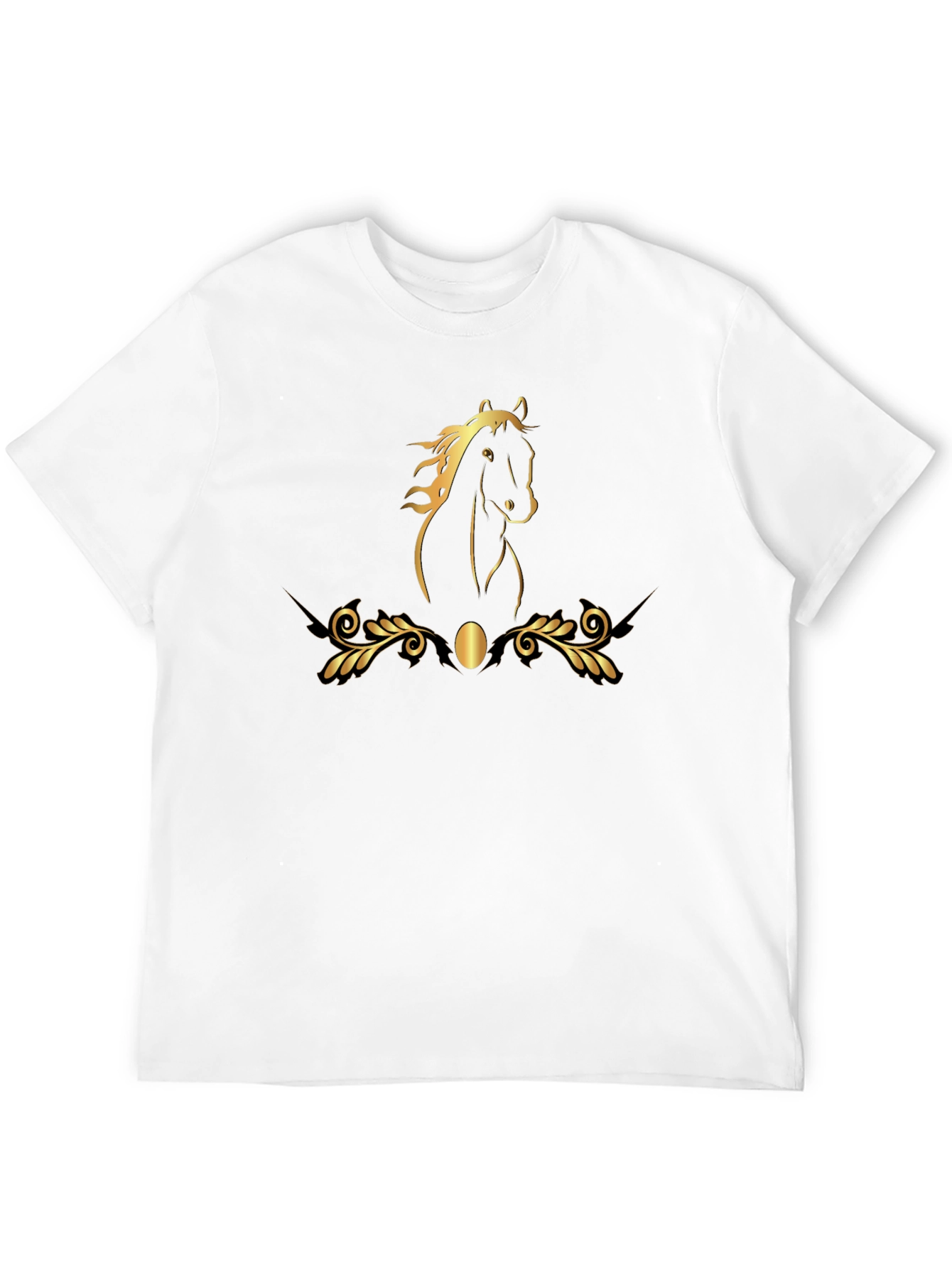 Elegant Black T-Shirt with Gold Horse Design
