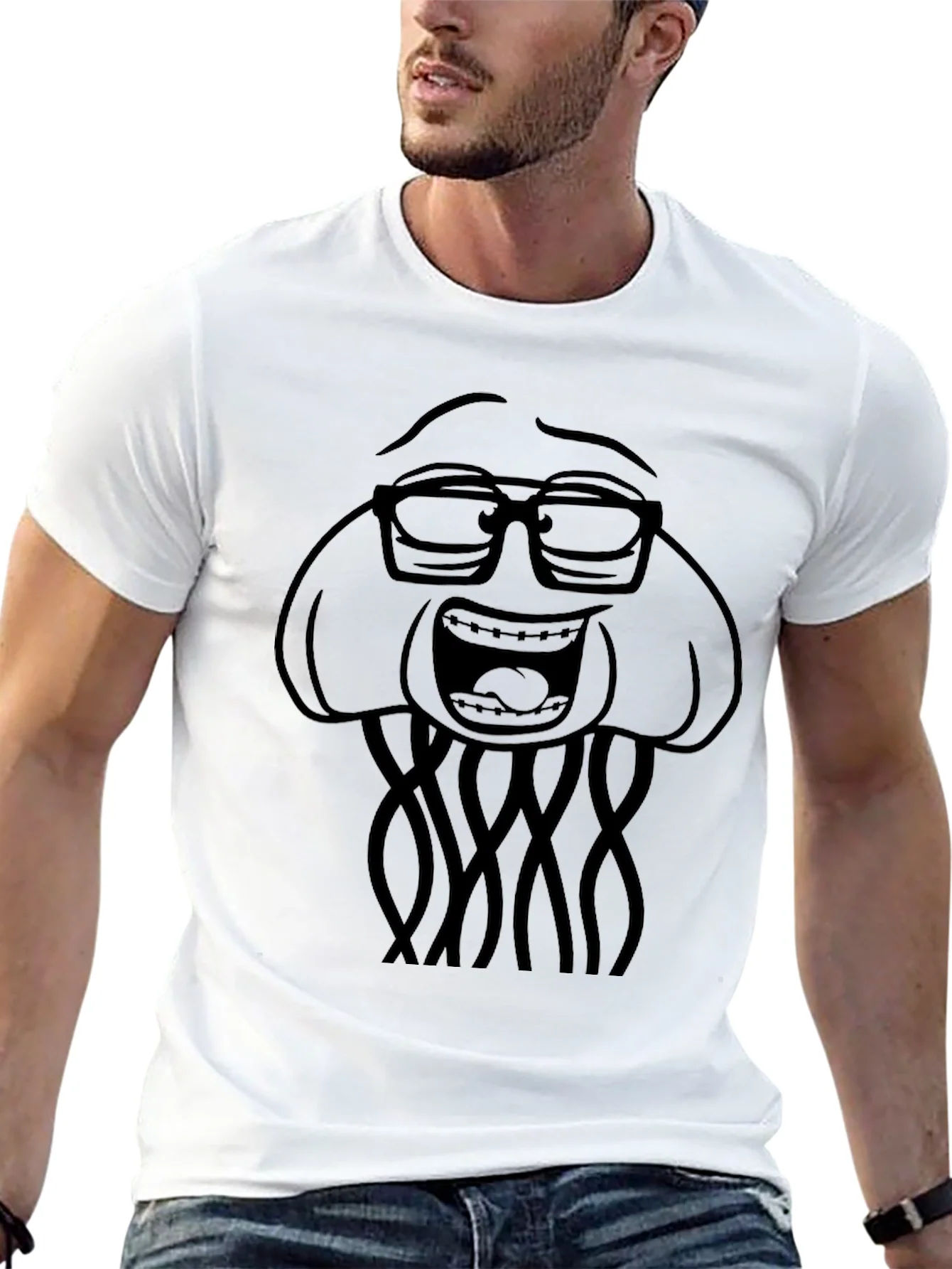 Nerdy Jellyfish Graphic Tee - Black Cotton Casual Shirt