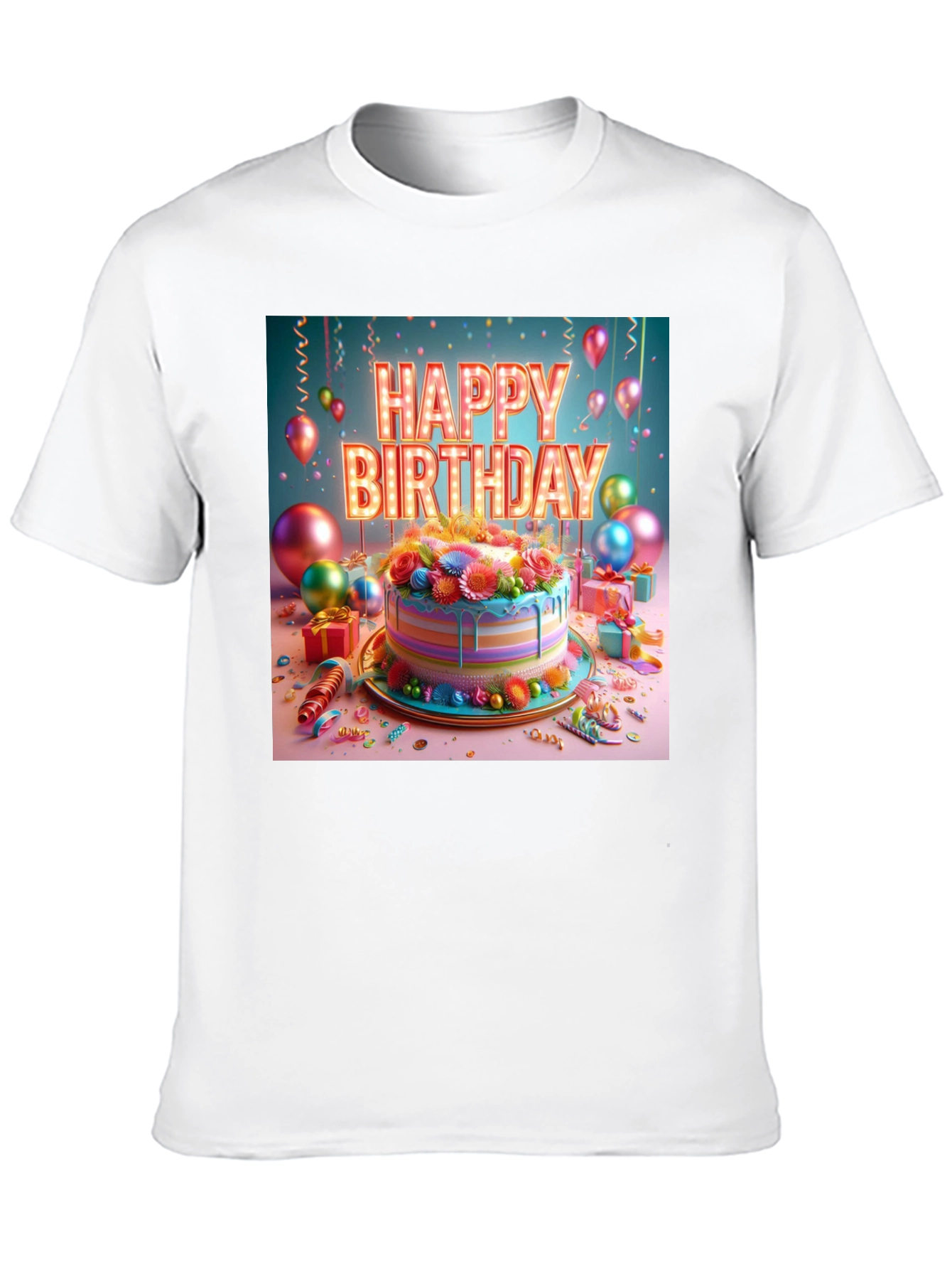Happy Birthday Cake Graphic Tee - Festive Style!
