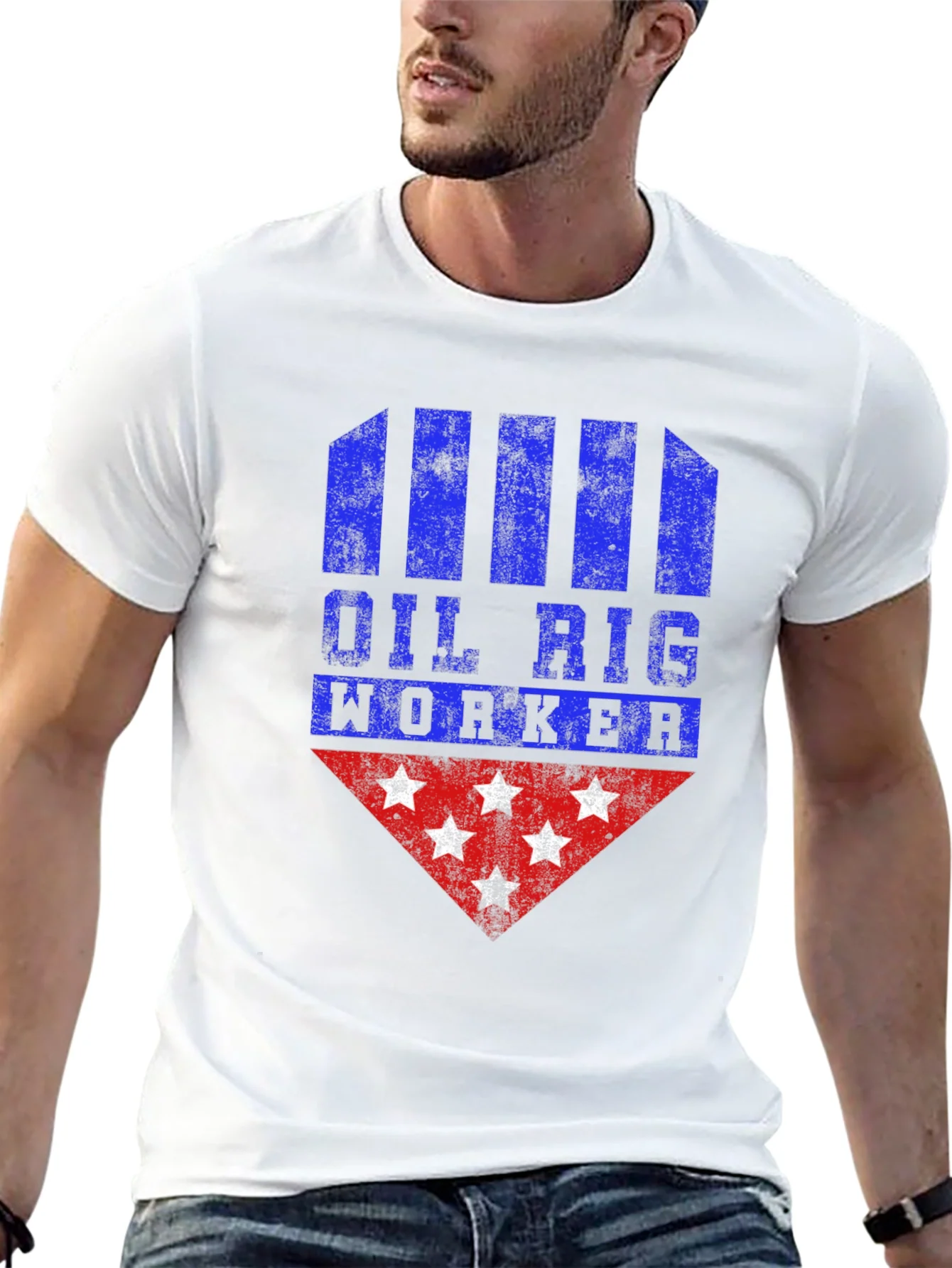Oil Rig Worker Graphic Tee - Distressed Design