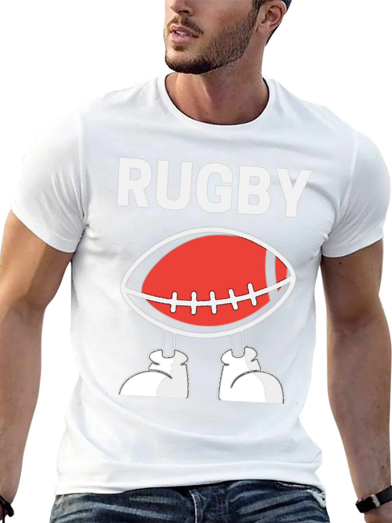 Rugby Football Cartoon T-Shirt - Black