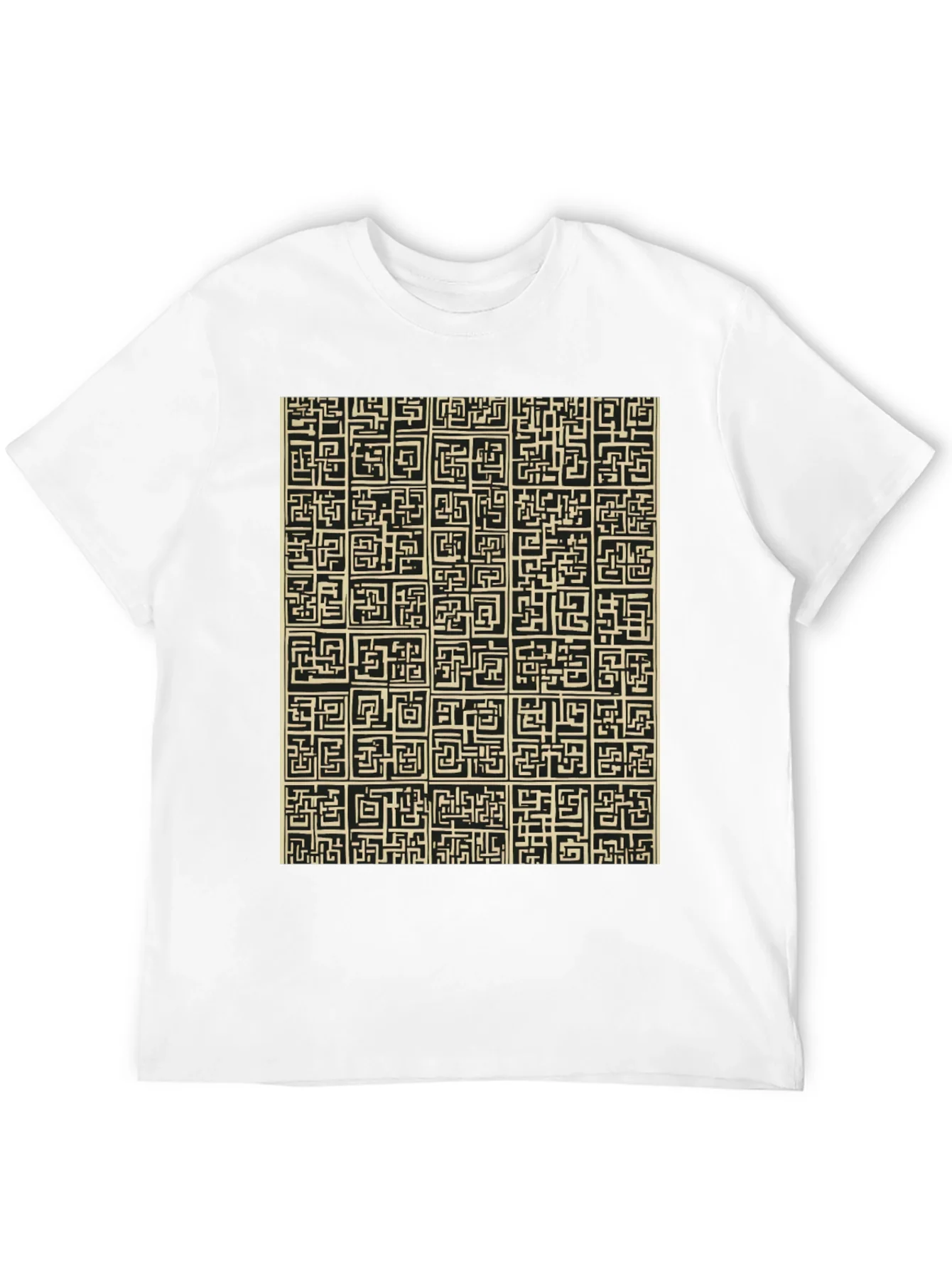 Abstract Maze Pattern Black T-Shirt