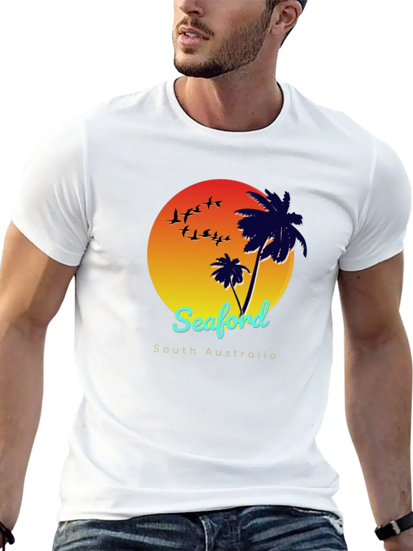 Seaford South Australia T-Shirt Palm Tree Sunset Design