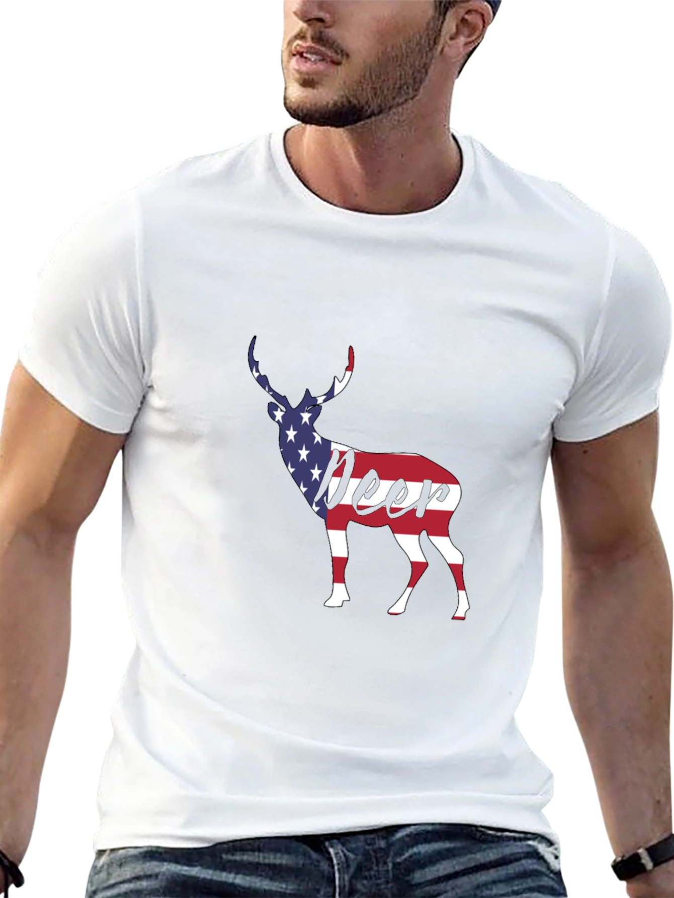 American Flag Deer Graphic T-Shirt