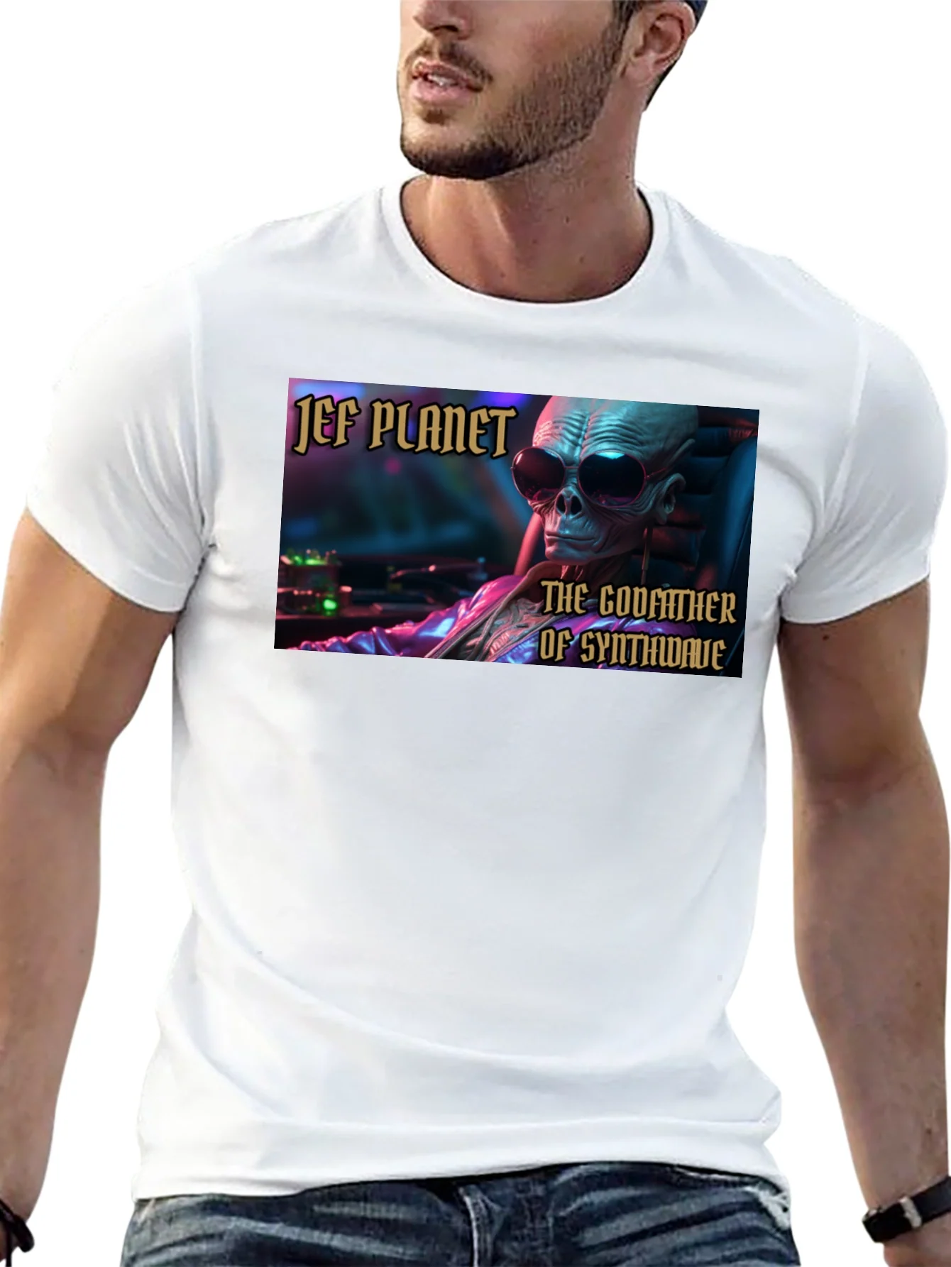 Jef Planet Godfather of Synthwave Black T-Shirt