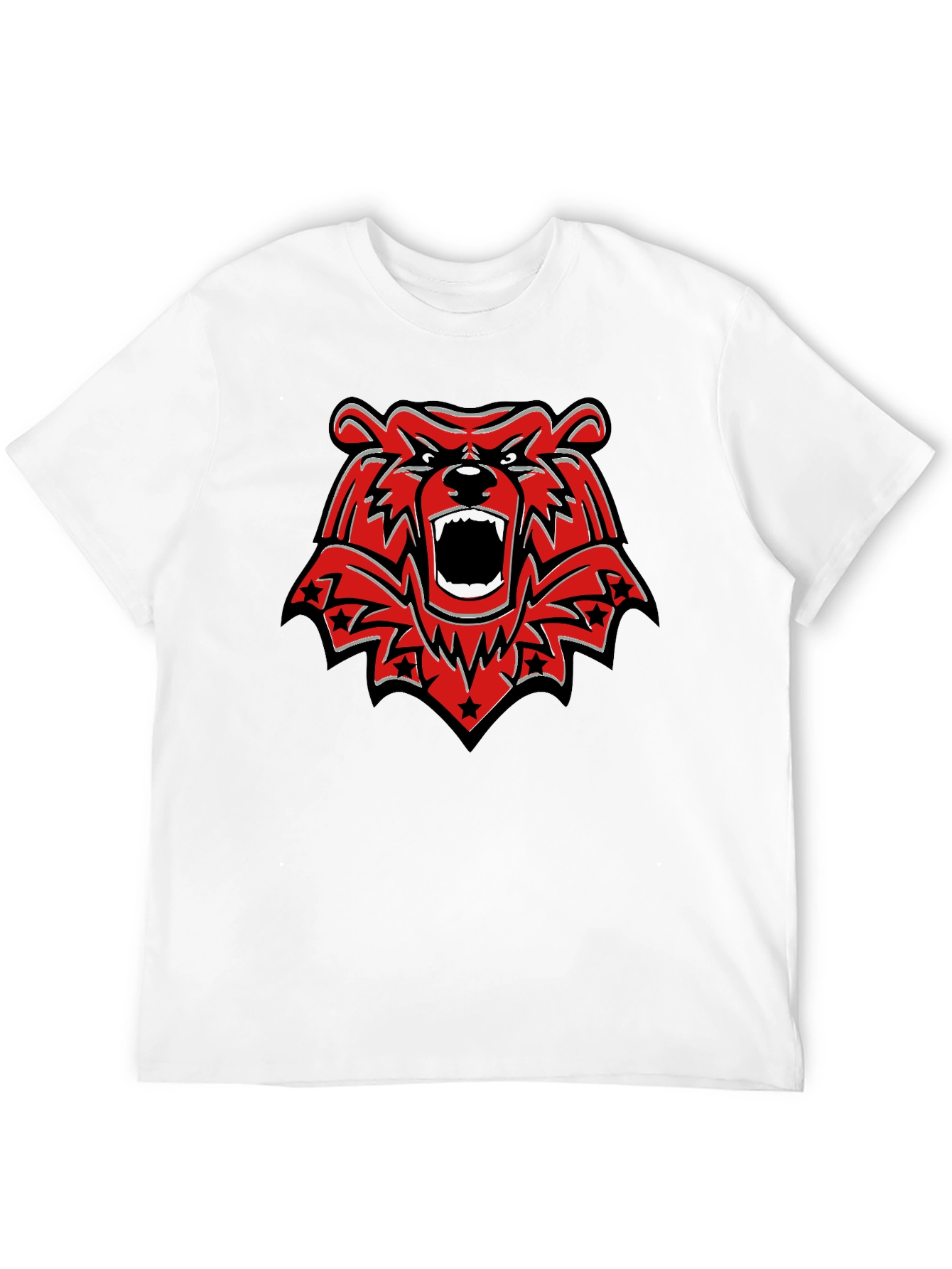 Black T-Shirt with Red Grizzly Bear Graphic