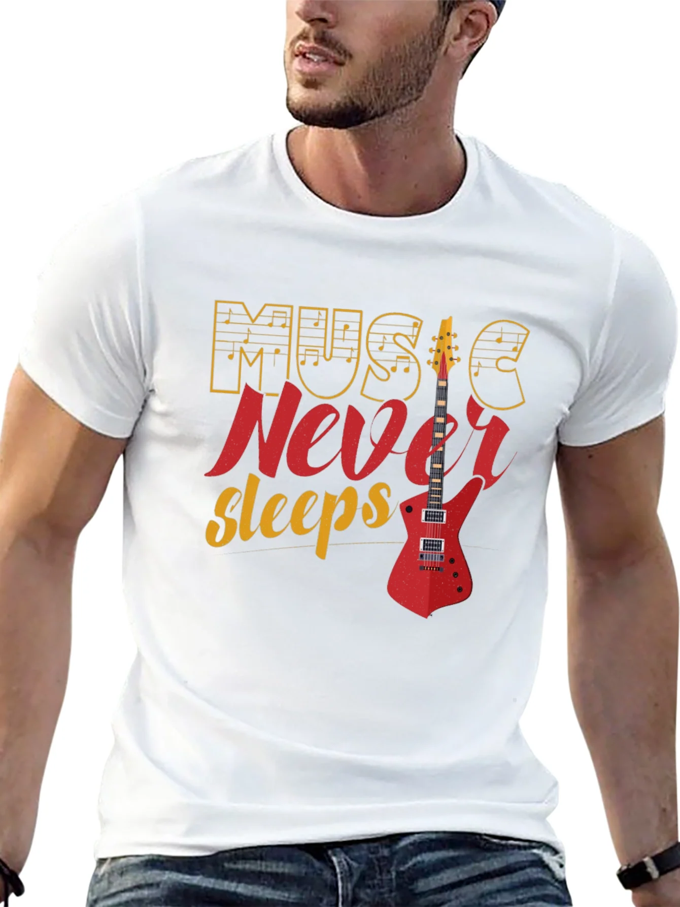 Music Never Sleeps Graphic Tee - Black Cotton T-Shirt
