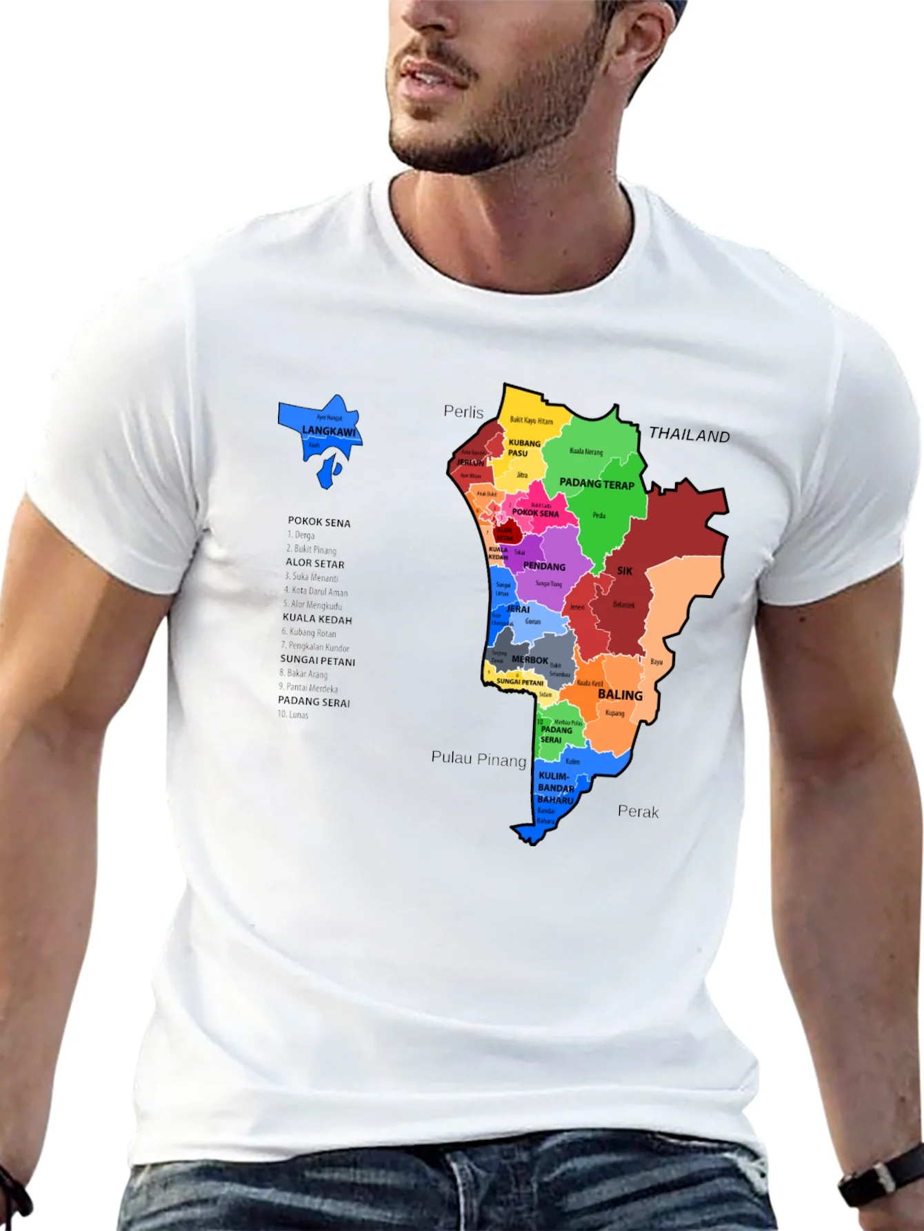 Malaysia Map T-Shirt - Kedah State Districts