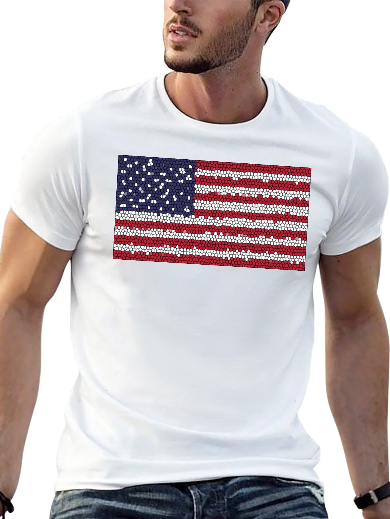 American Flag Mosaic Graphic Tee - Patriotic Style