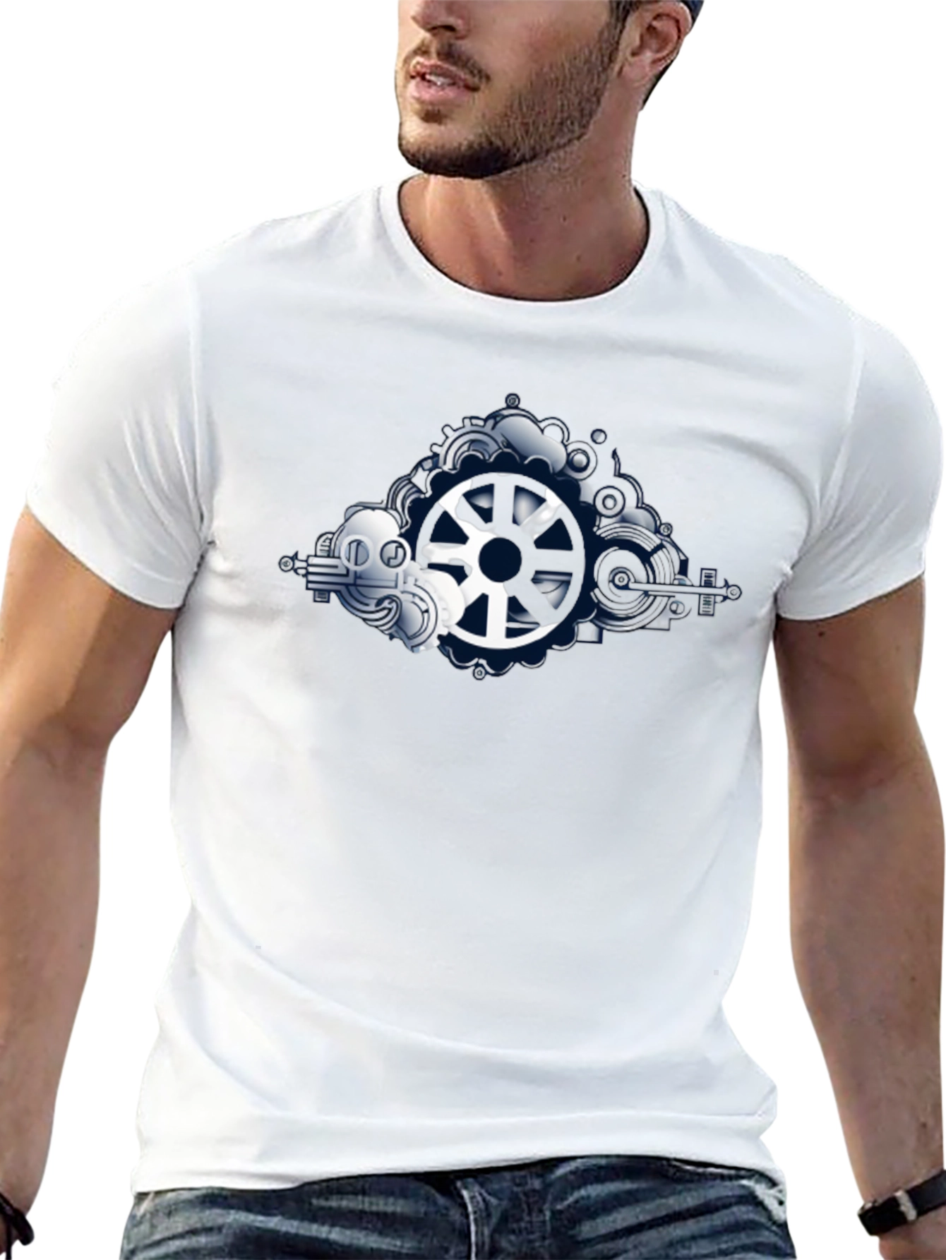 Steampunk Gear Graphic Tee - Black Cotton Blend