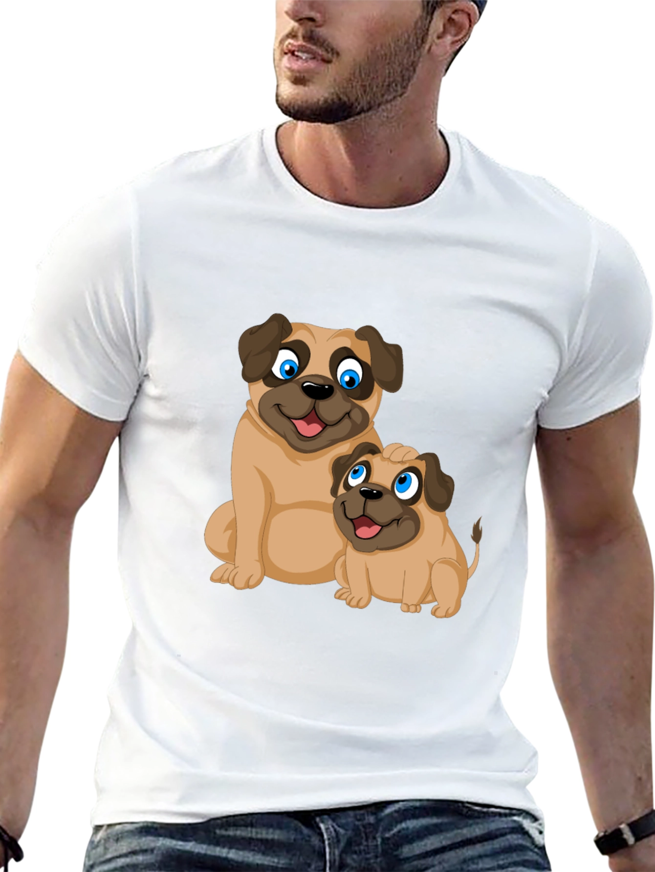 Cute Pug Graphic T-Shirt - Black Casual