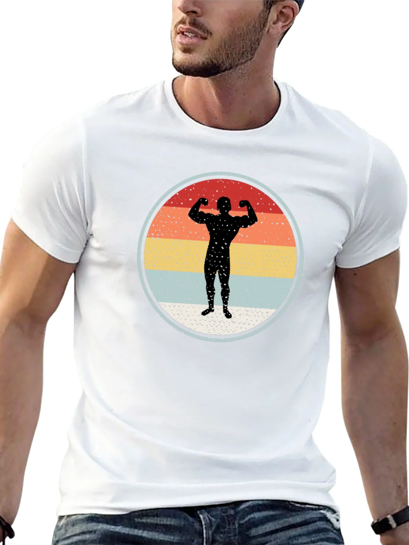 Retro Bodybuilder Silhouette Graphic Tee - Black