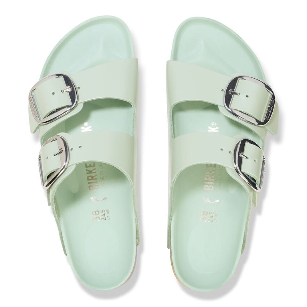 Birkenstock Women's Arizona Big Buckle Natural Leather Patent in High Shine Surf Green