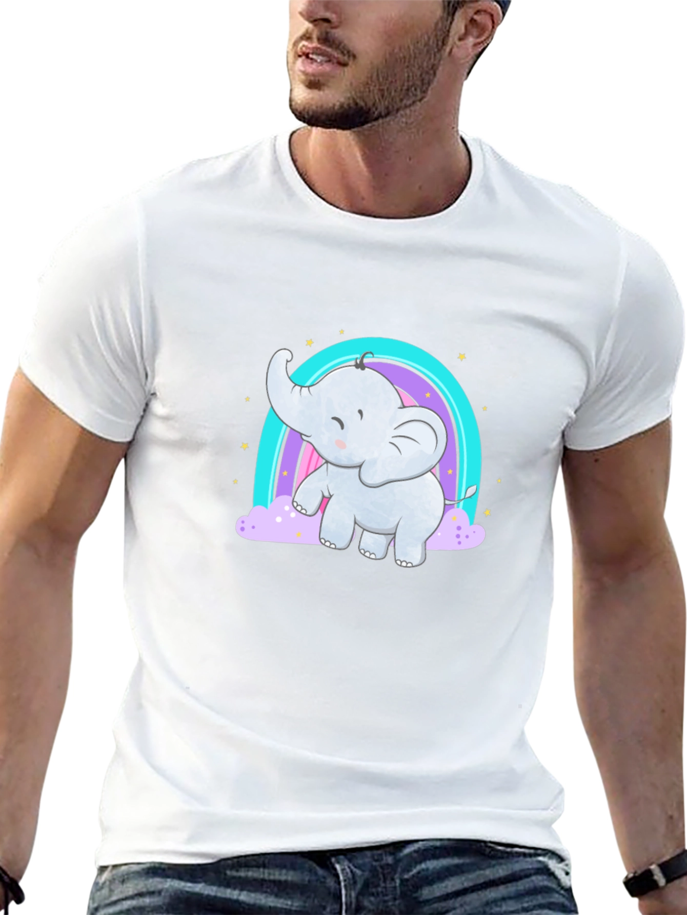 Cute Elephant Rainbow T-Shirt - Black