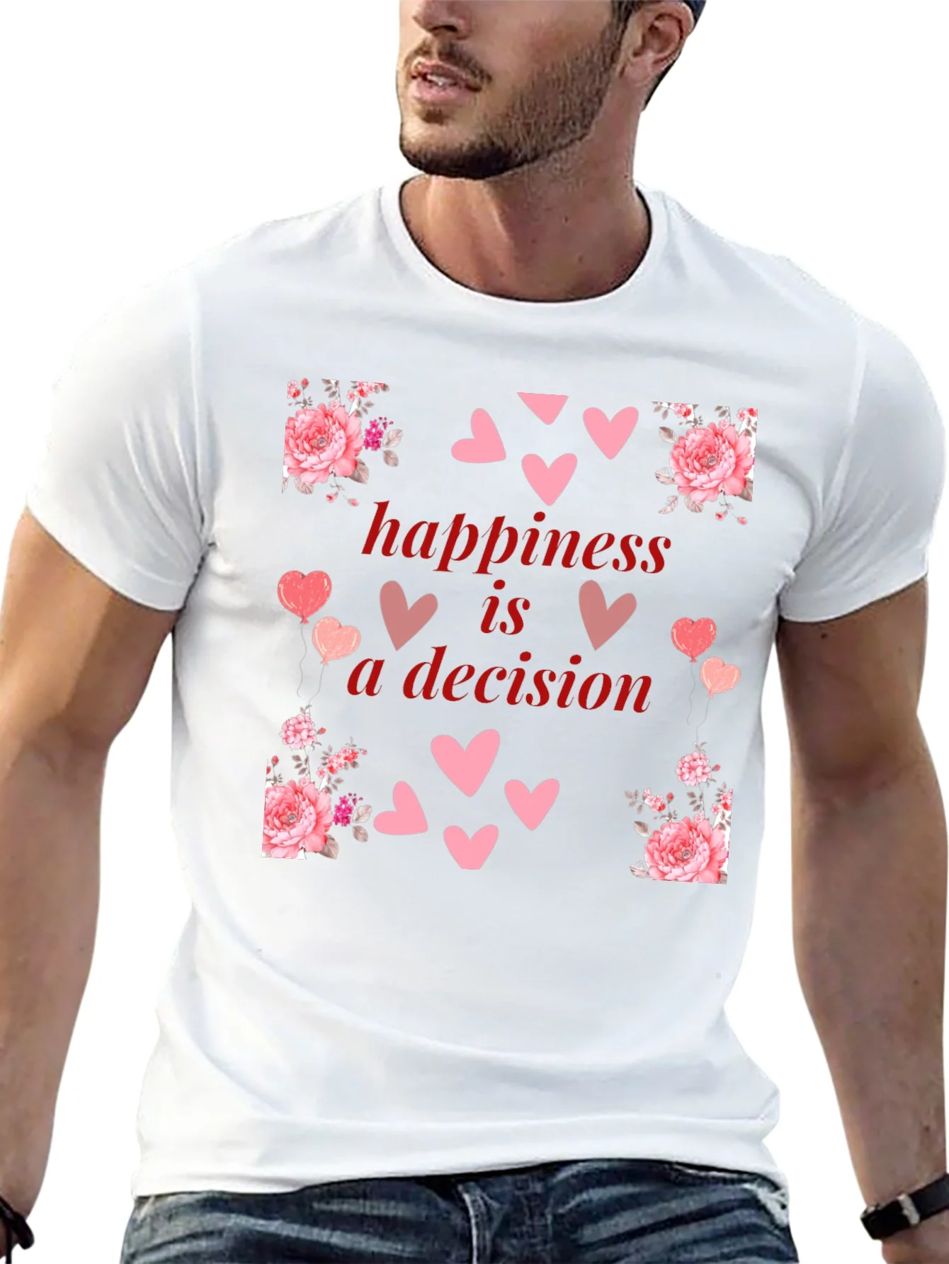 Happiness is a Decision Heart & Floral T-Shirt
