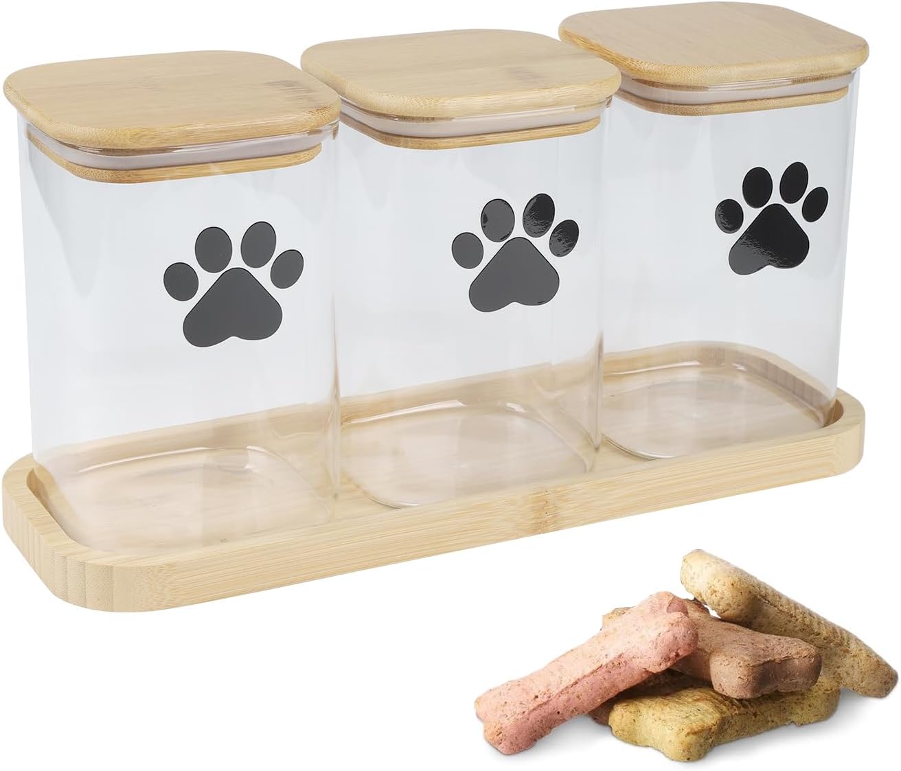 Dog Treat Jar Set of 3,Glass Container Airtight Li - Top Rated