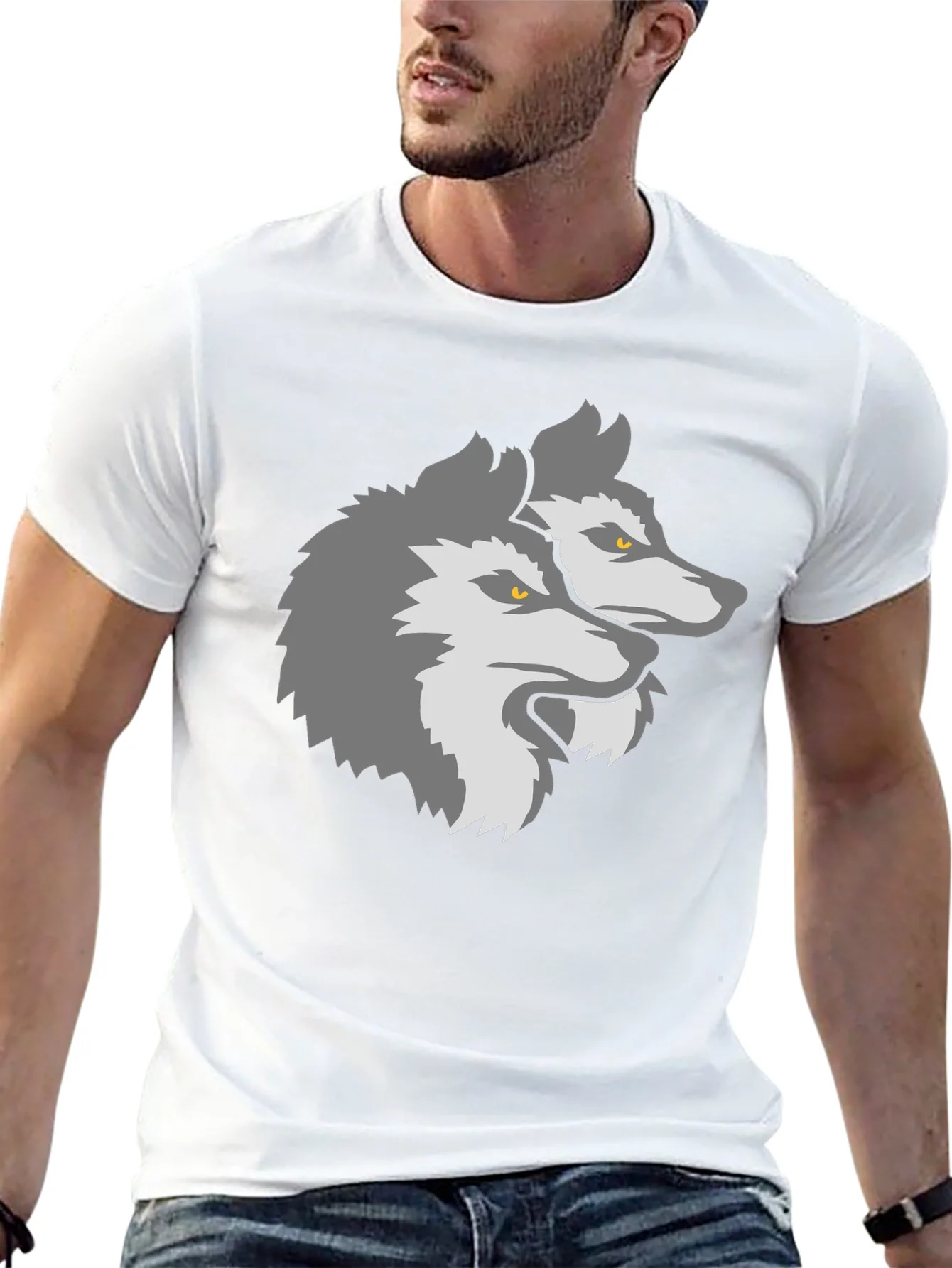 Two Headed Wolf Graphic Black T-Shirt
