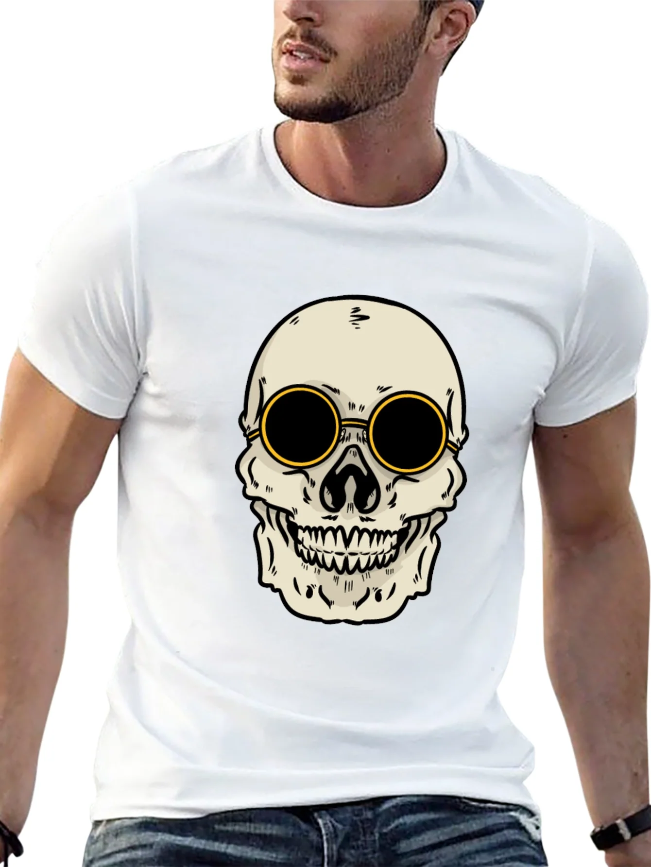Skull with Shades Graphic Tee - Black Cotton T-Shirt