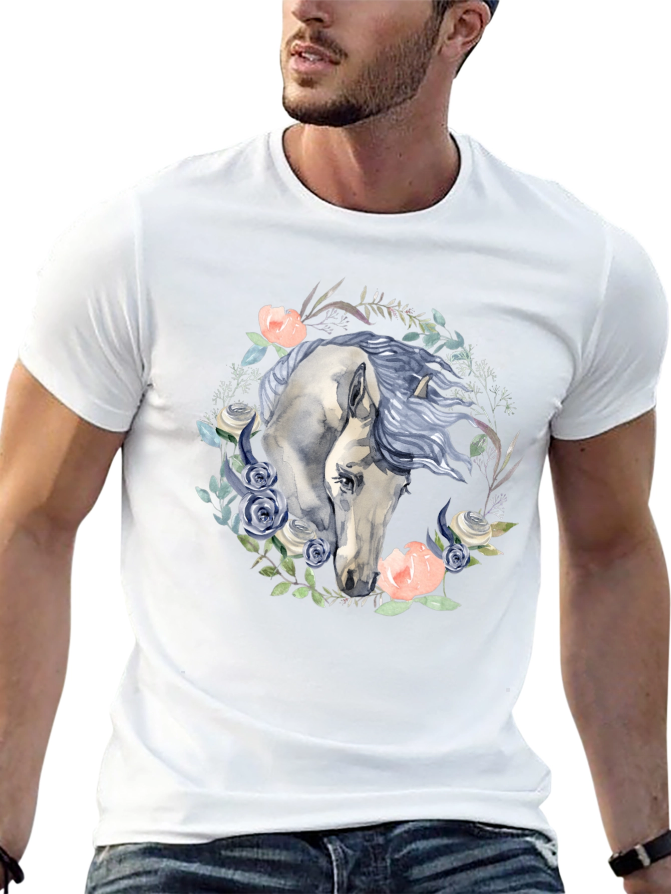 Floral Horse Graphic Tee - Black
