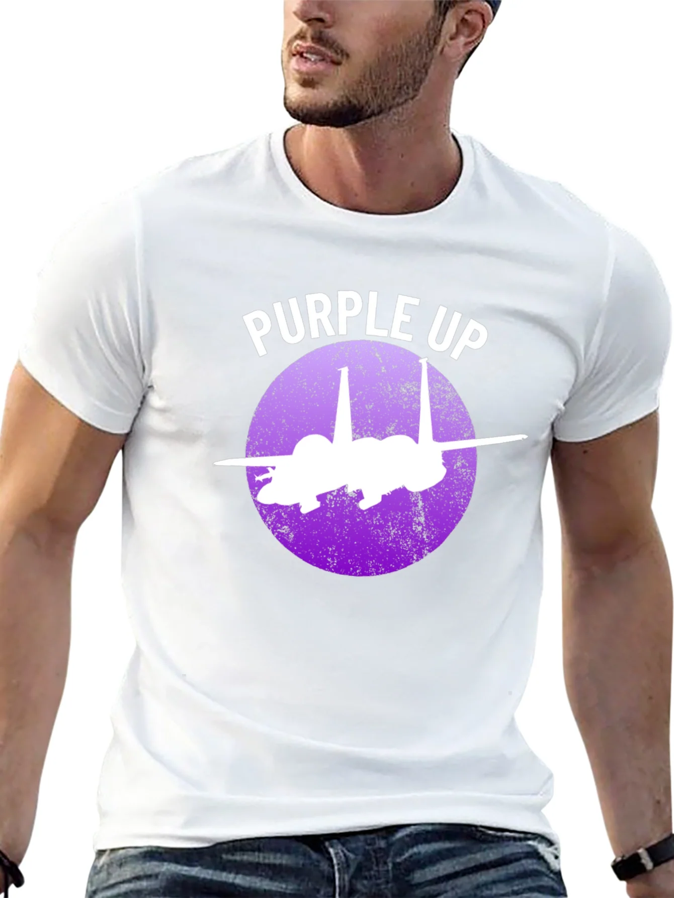 Purple Up F-15 Fighter Jet Graphic T-Shirt