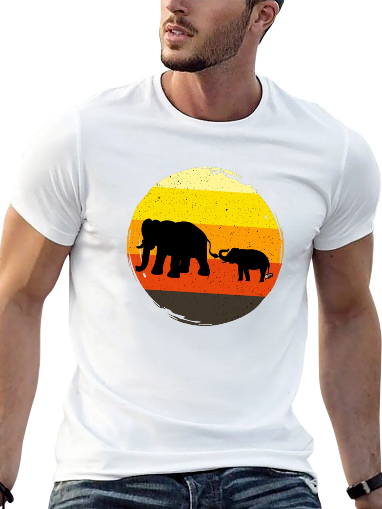 Elephant Family Sunset Graphic Tee - Black