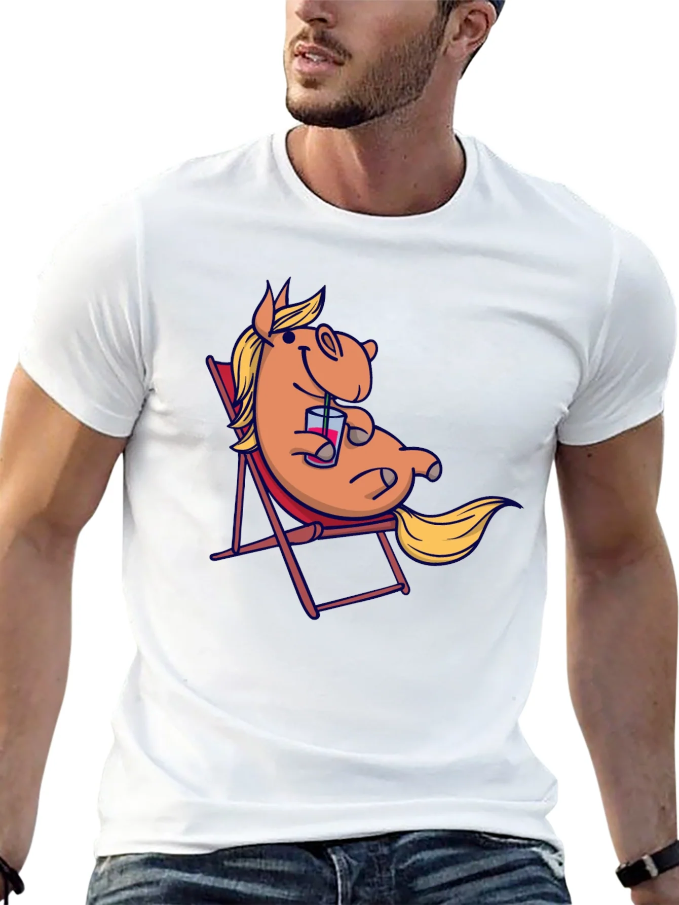 Relaxed Cartoon Horse T-Shirt - Black Cotton Tee