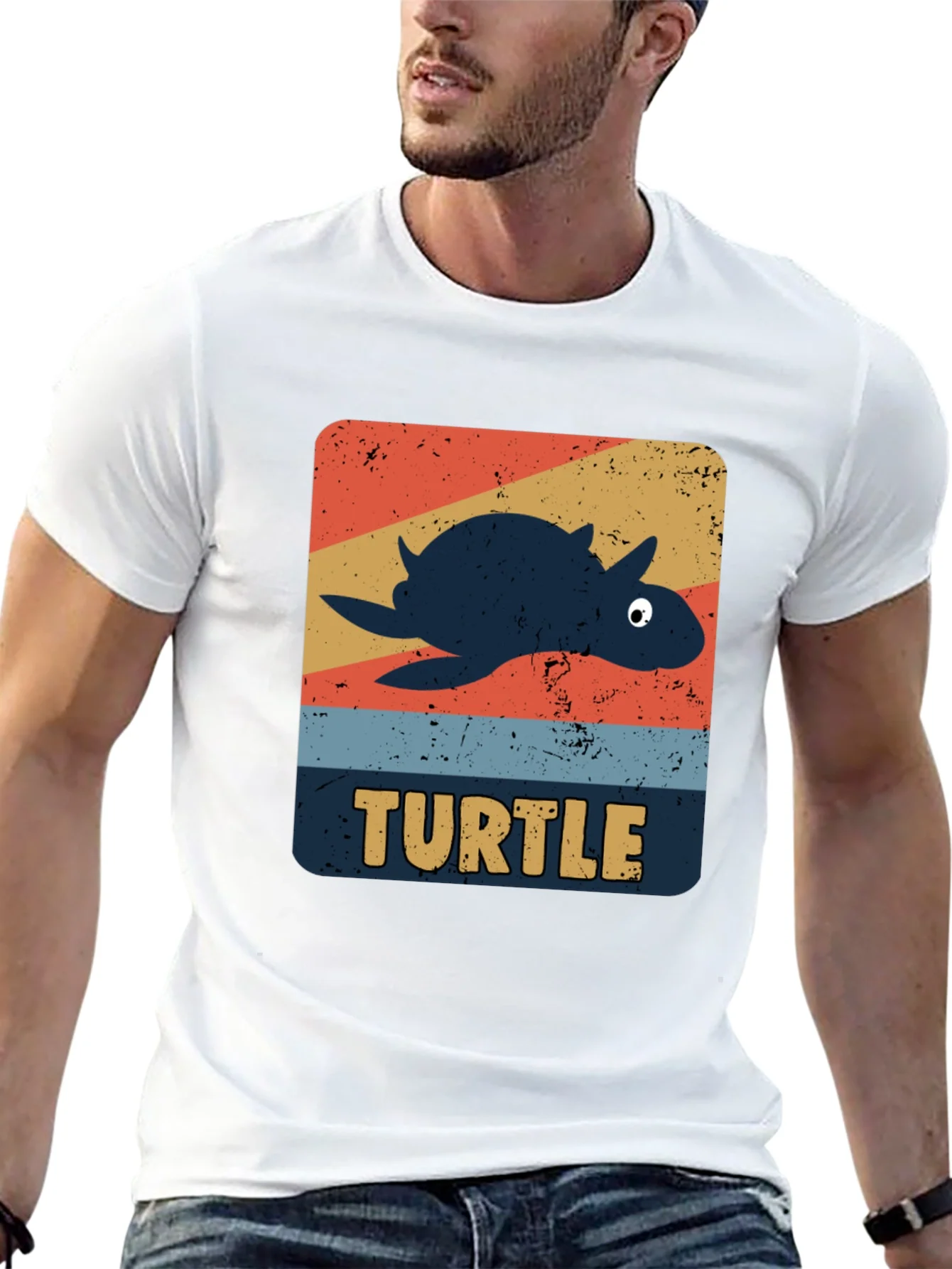 Retro Turtle Graphic Tee - Novelty Animal T-Shirt