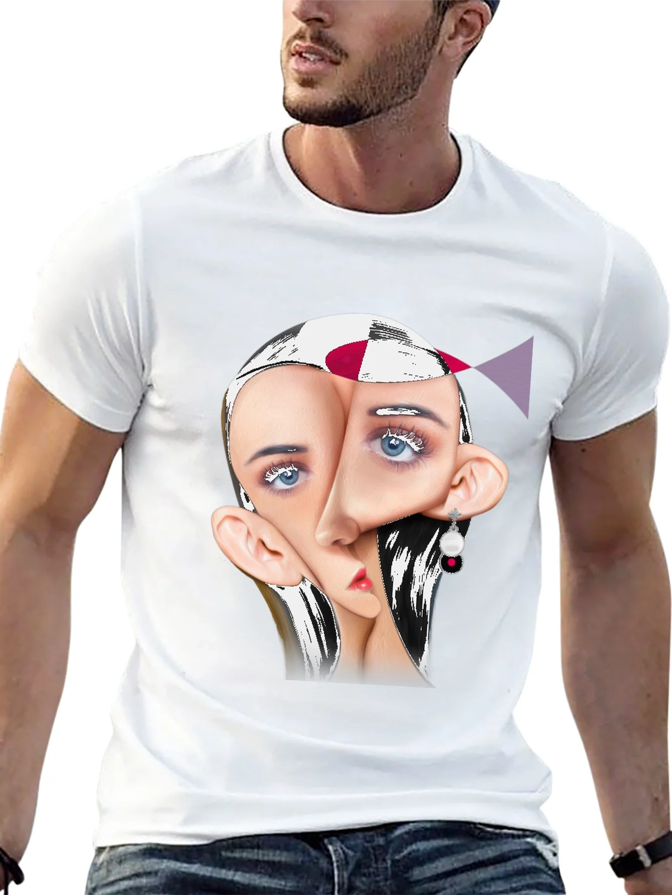 Surreal Face Graphic Print Black Tee