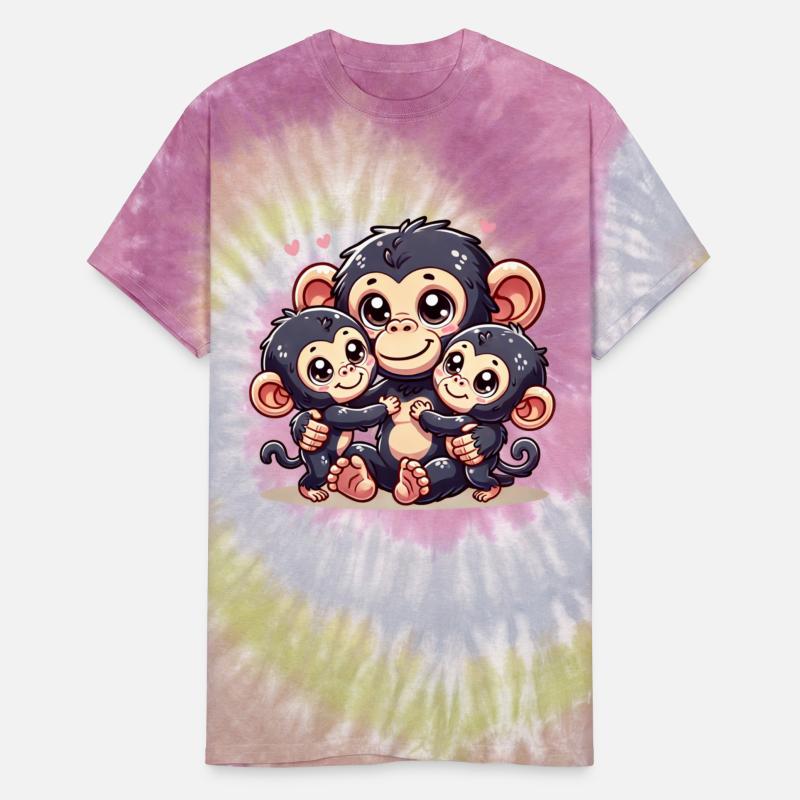 Loving Chimpanzee Parent With Two Cute Kids