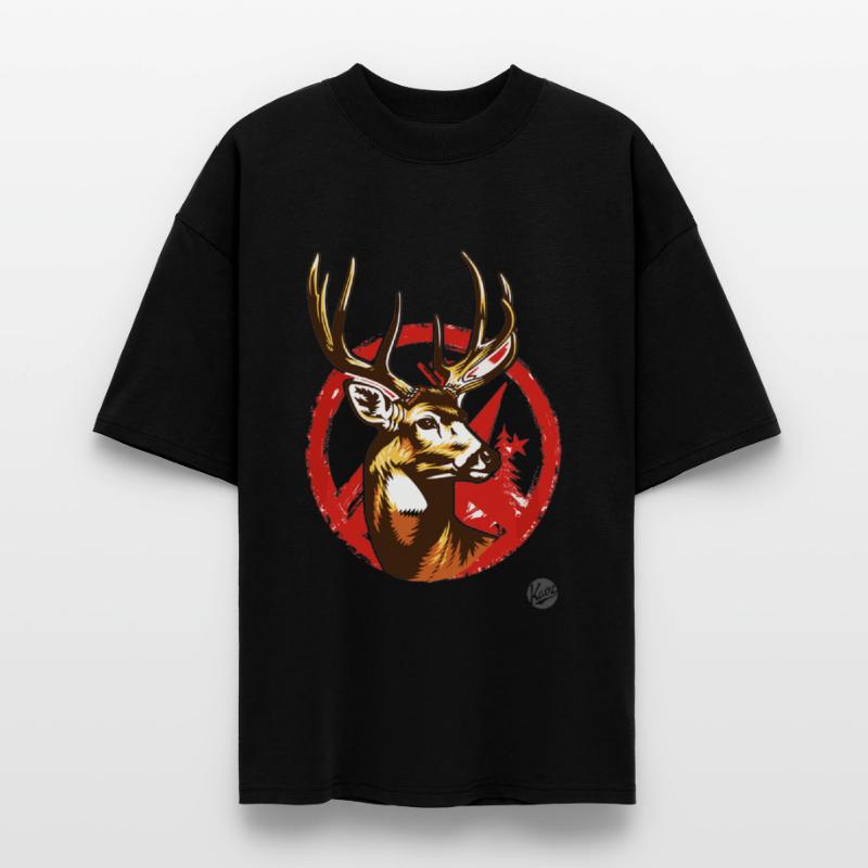 Majestic Deer Head with Red Forest Circle