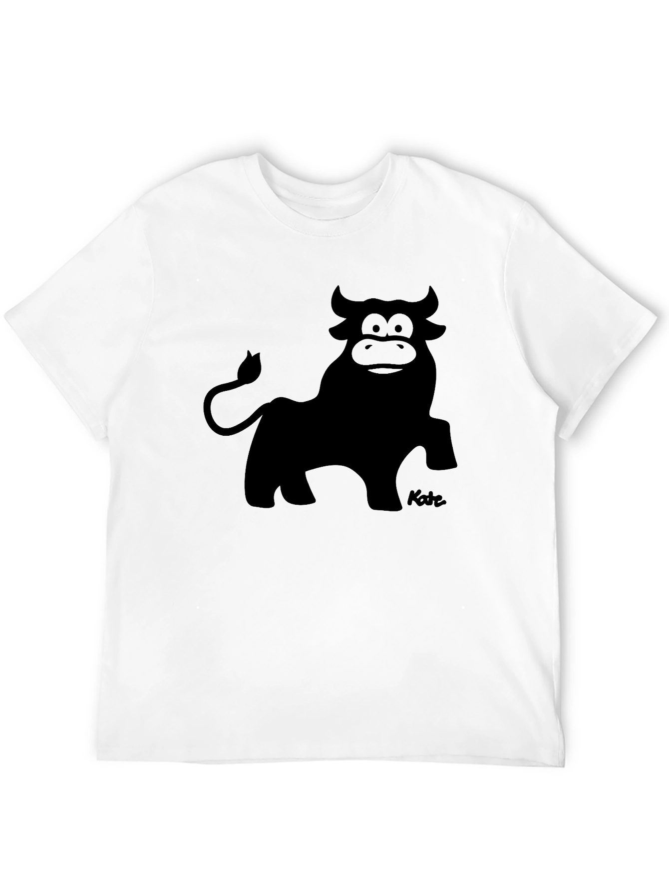 Cartoon Bull Graphic Tee - Black Crew Neck T-Shirt