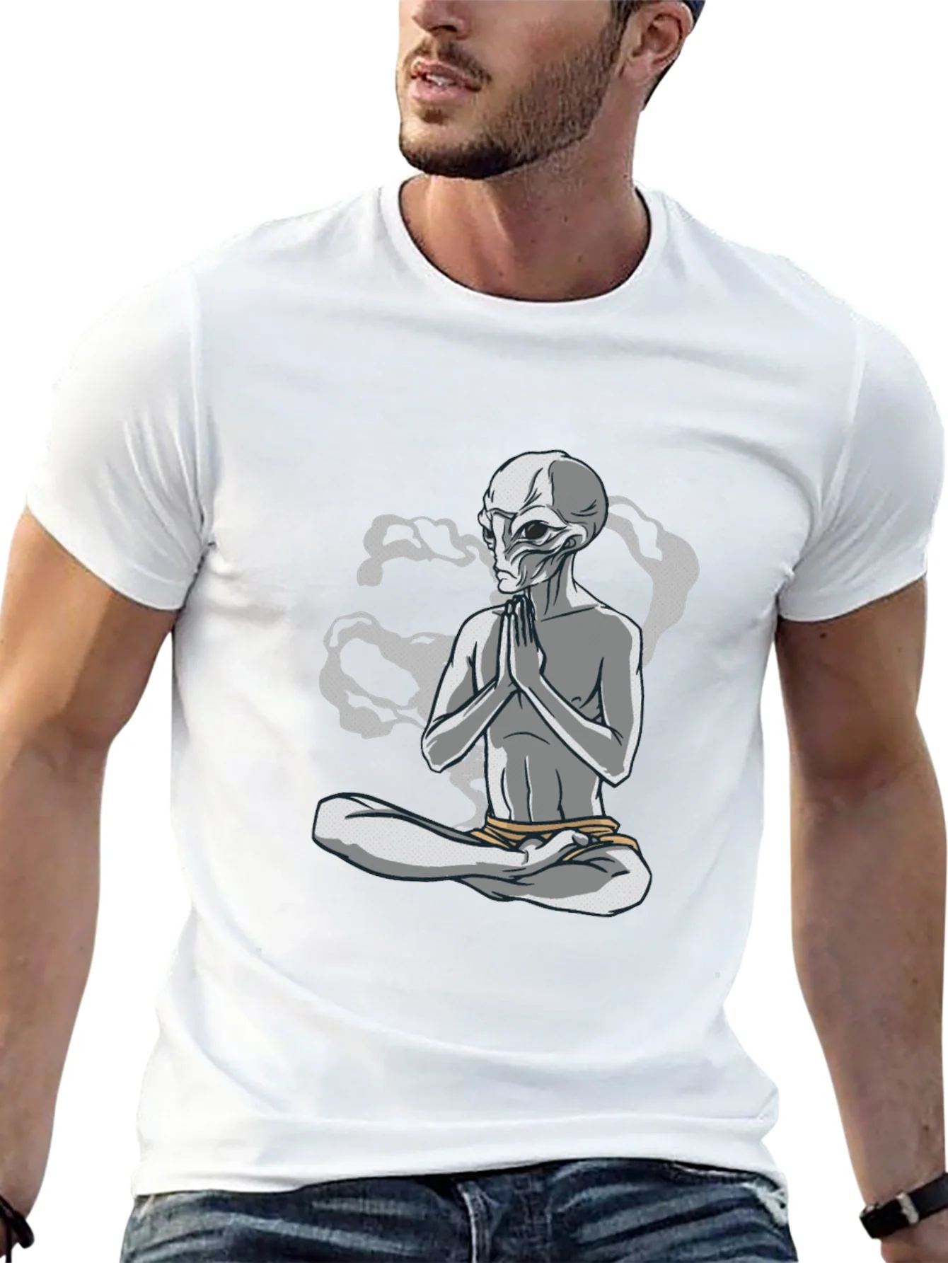 Meditating Alien Graphic T-Shirt - Relaxed Fit