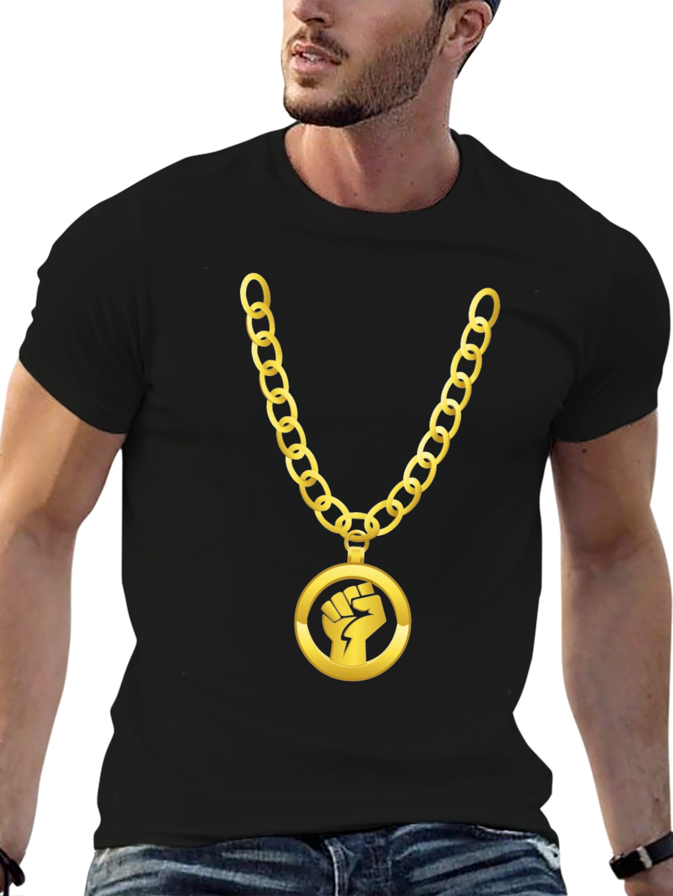 Gold Chain Fist Graphic Black T-Shirt