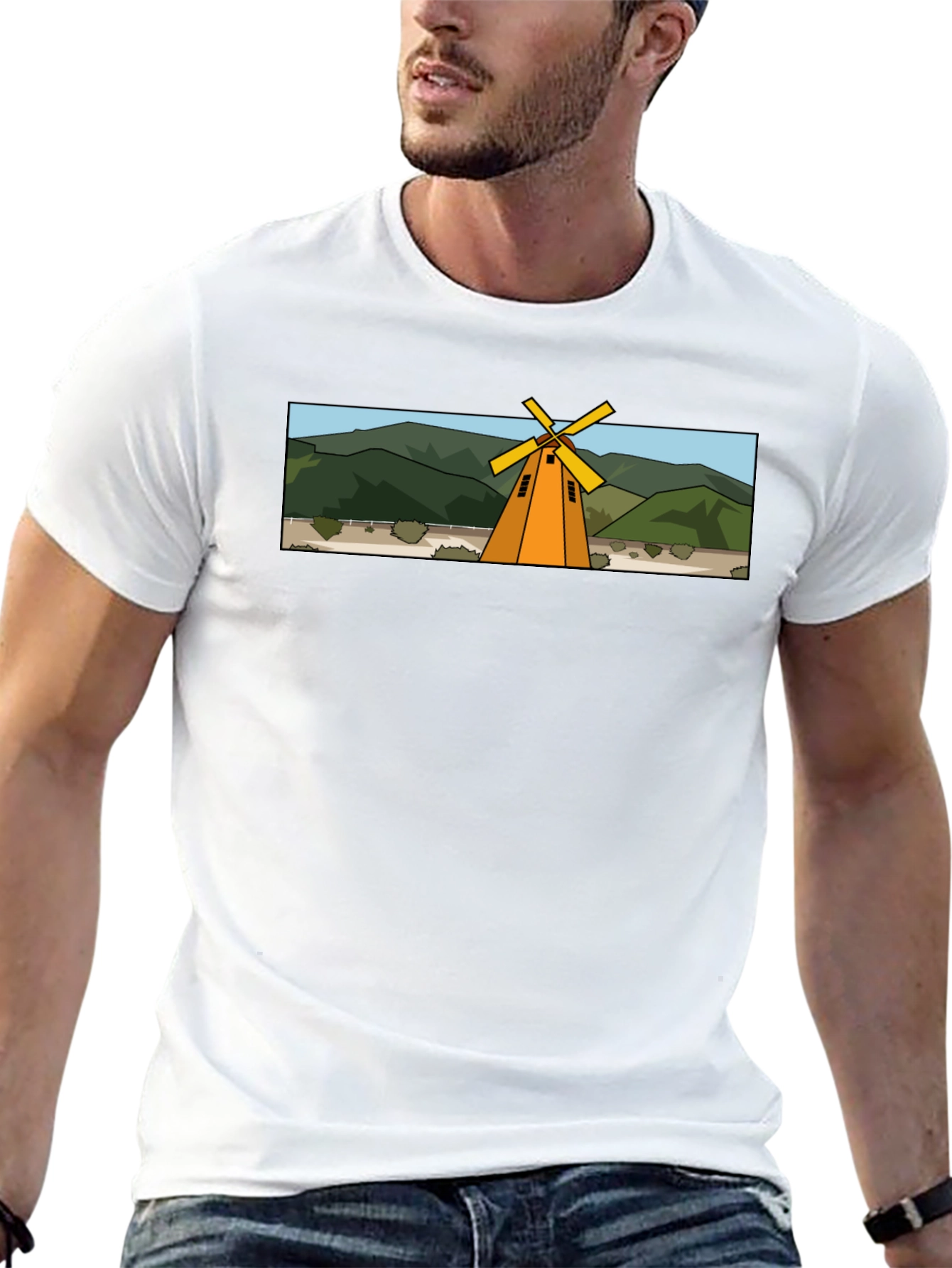 Windmill Graphic T-Shirt - Black Cotton Tee