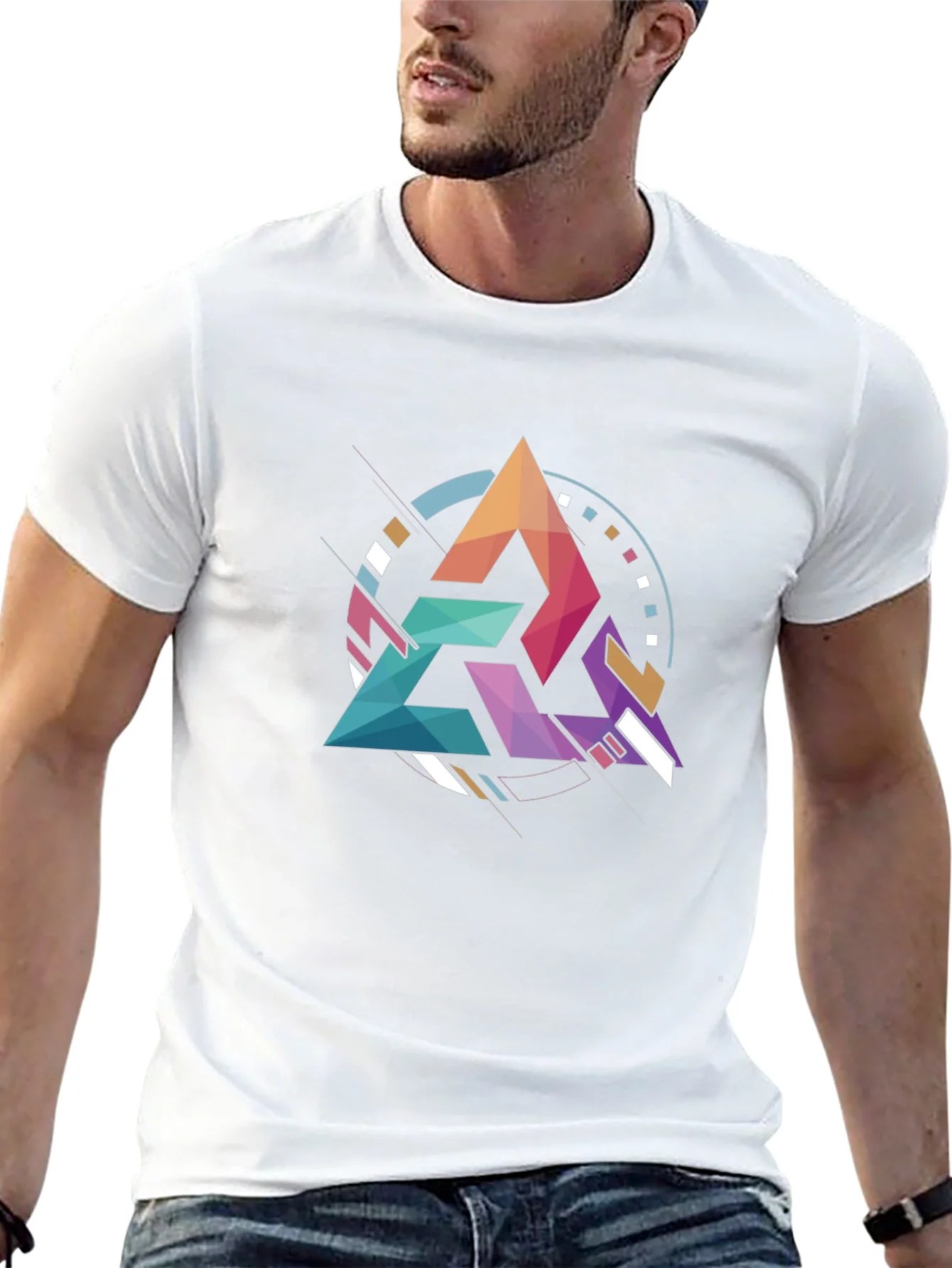 Geometric Triangle Graphic Tee - Modern Art Design