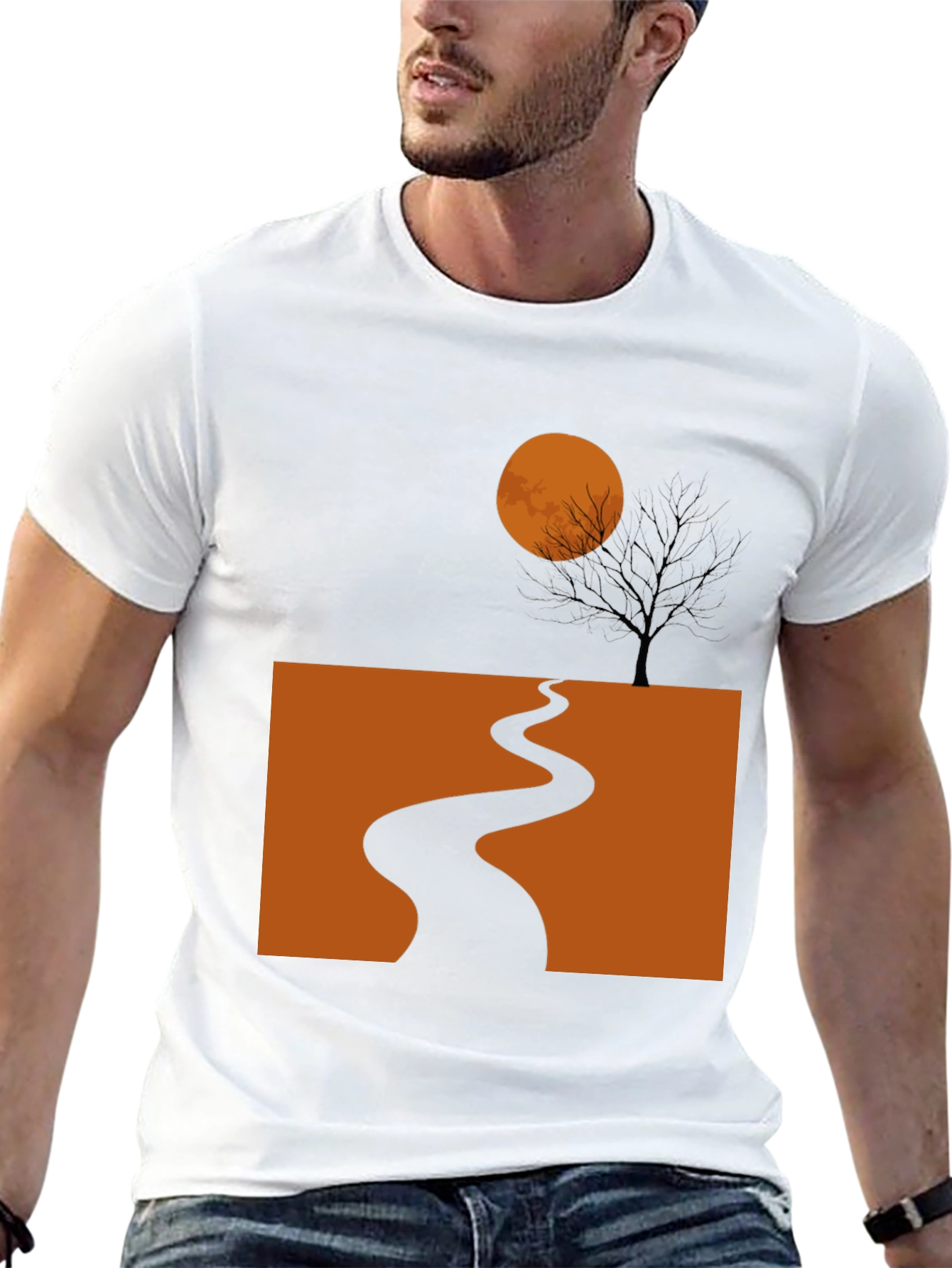 Halloween T-Shirt: Spooky Path and Moon Graphic Tee