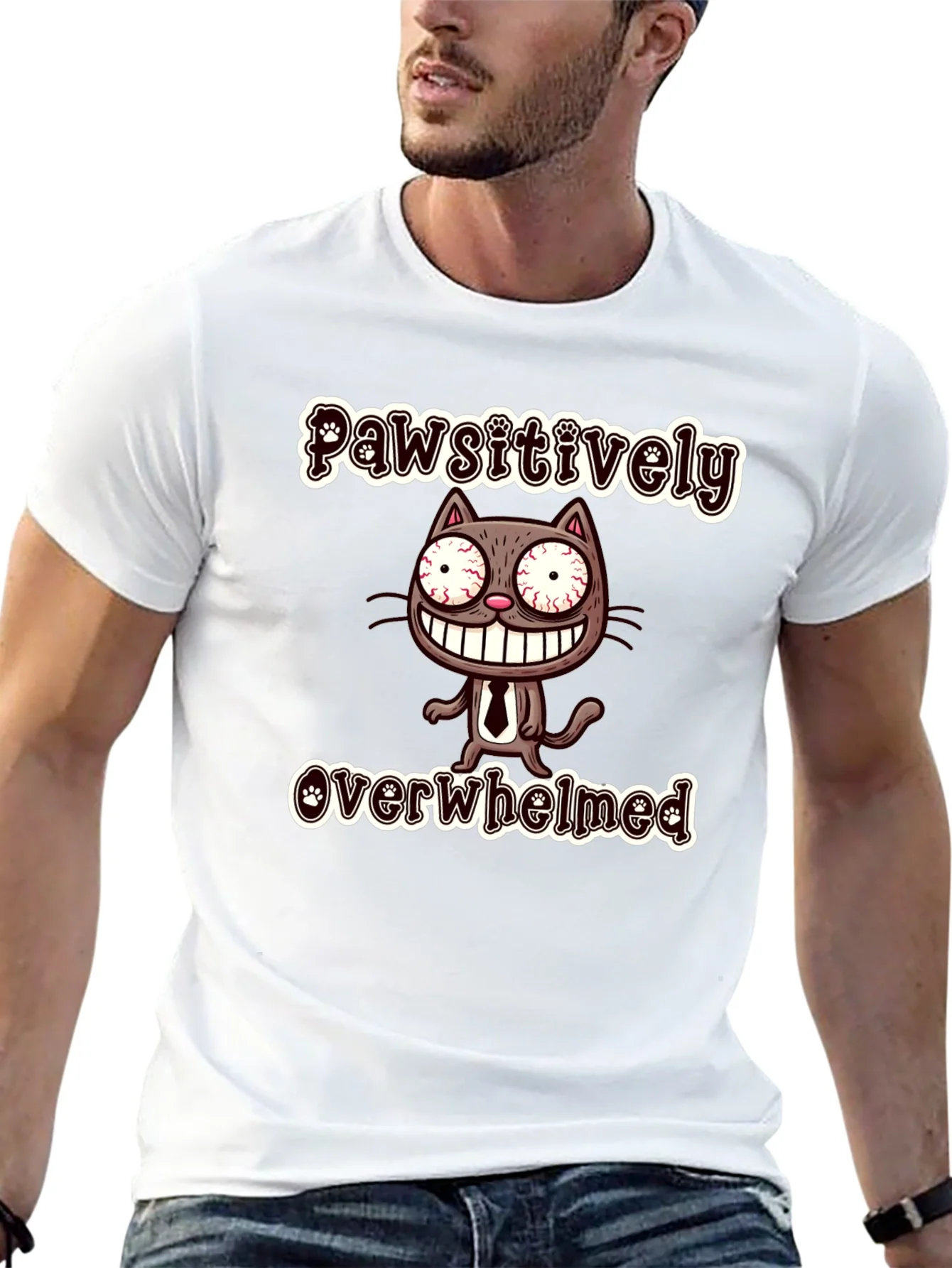 Pawsitively Overwhelmed Funny Cat T-Shirt