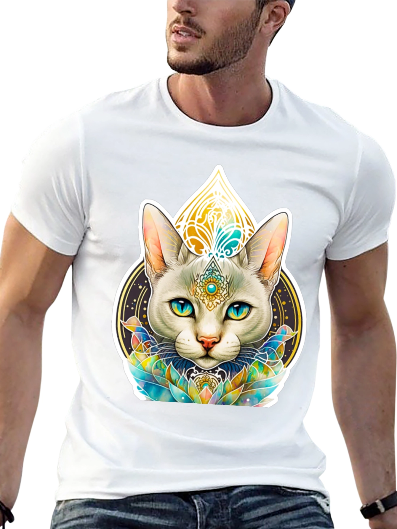 Mystical Cat Graphic Tee - Black T-Shirt