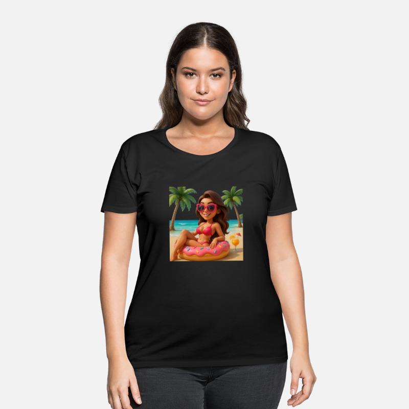 Tropical Beach Girl 3D Cartoon Donut Float Tee
