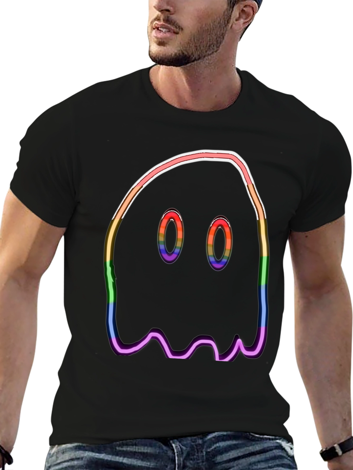Rainbow Ghost Graphic Tee - Halloween Spooky Shirt