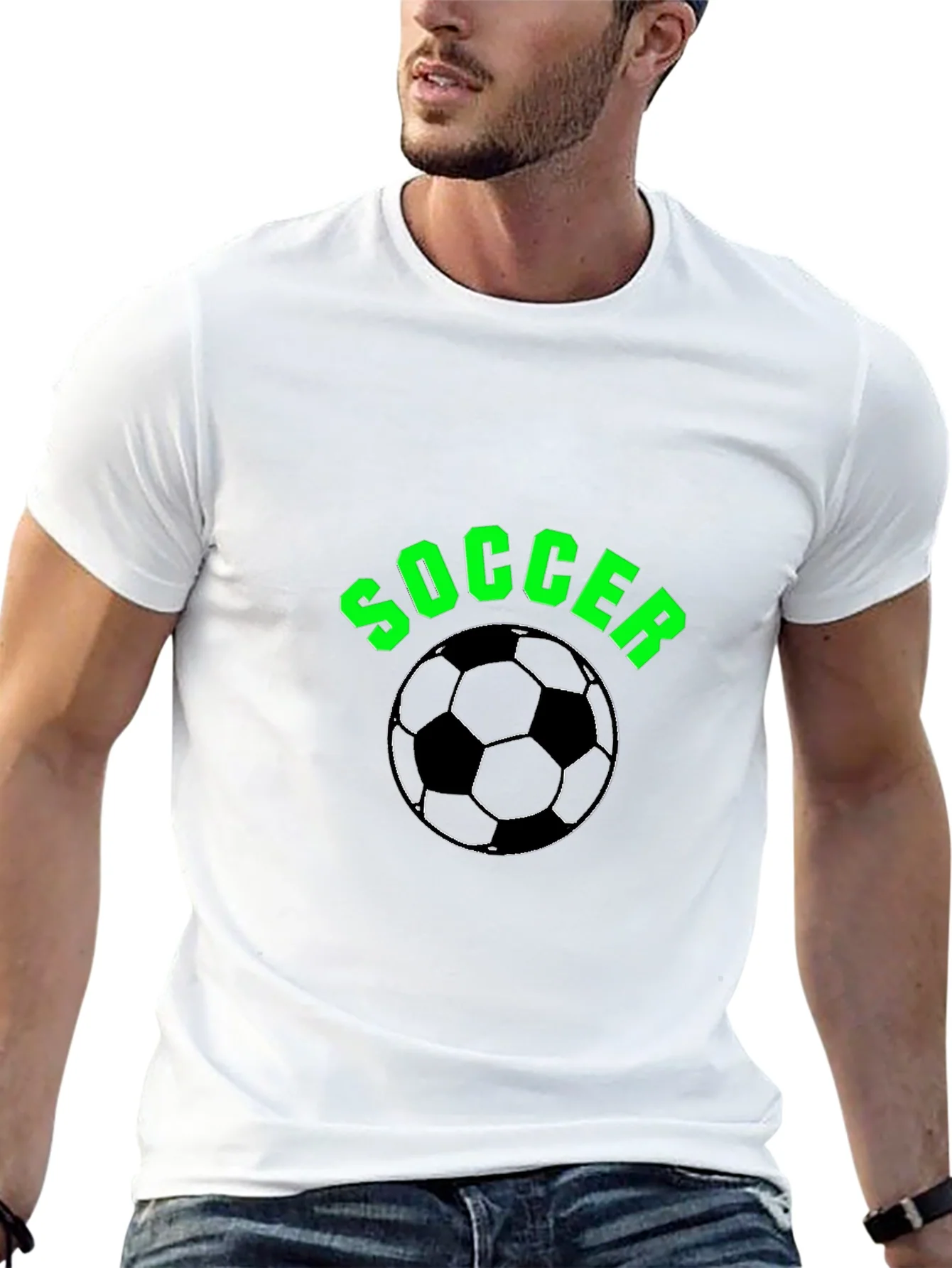 Soccer T-Shirt - Black with Green Text and Ball