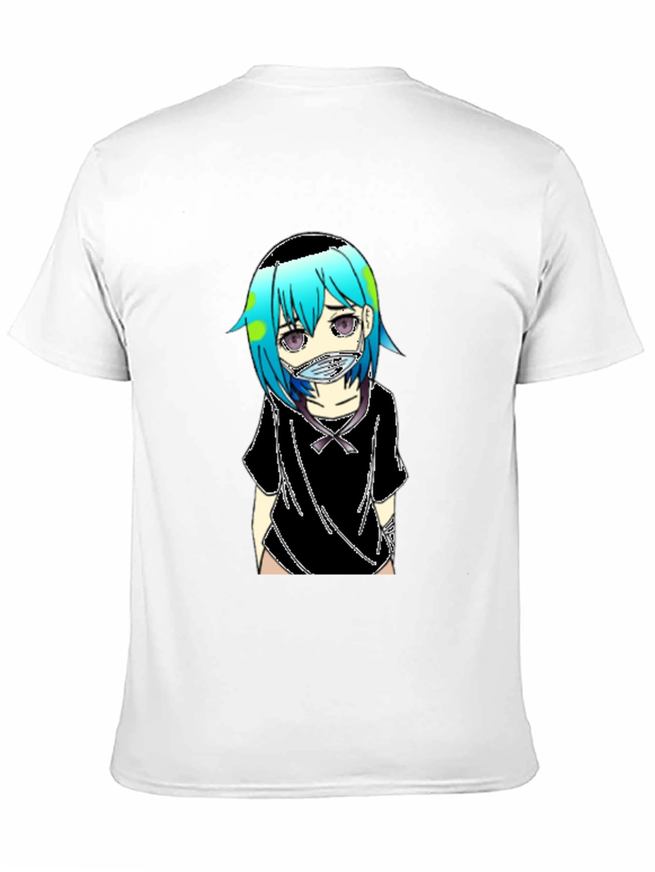 Anime Earth-Chan Face Mask Black T-Shirt