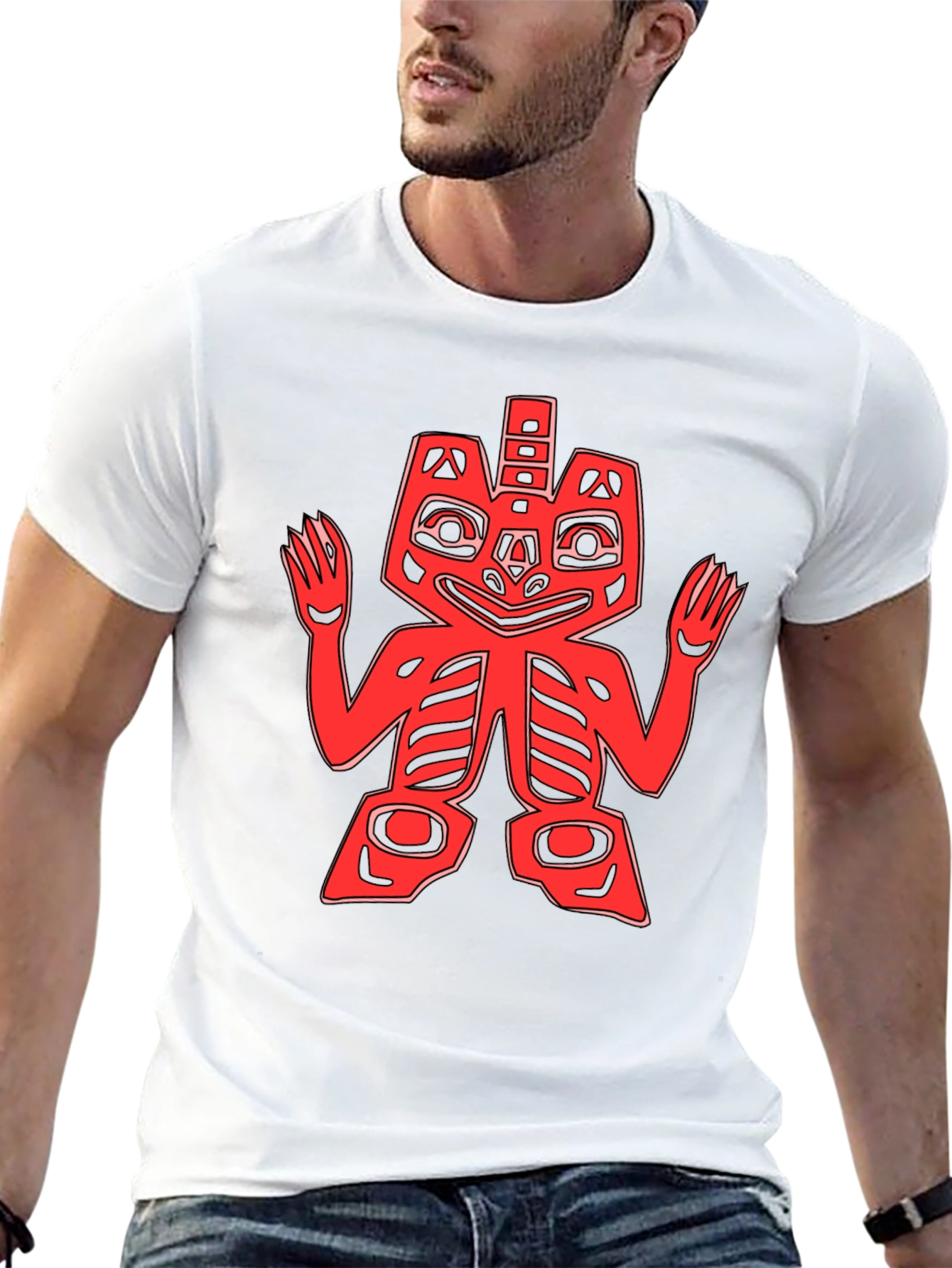 Red Totem Graphic Print Black T-Shirt
