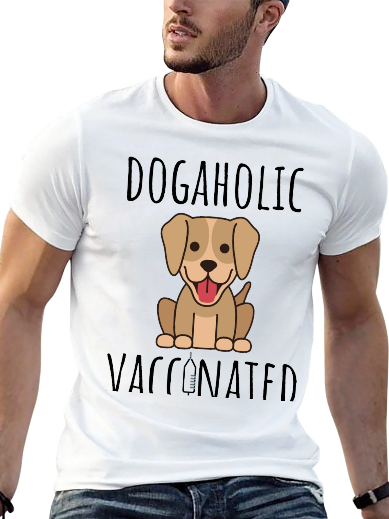 Dogaholic Vaccinated Black Graphic T-Shirt