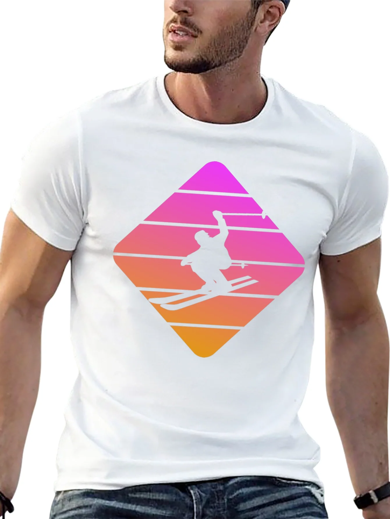 Retro Skiing T-Shirt - Stylish Black Cotton Blend Tee