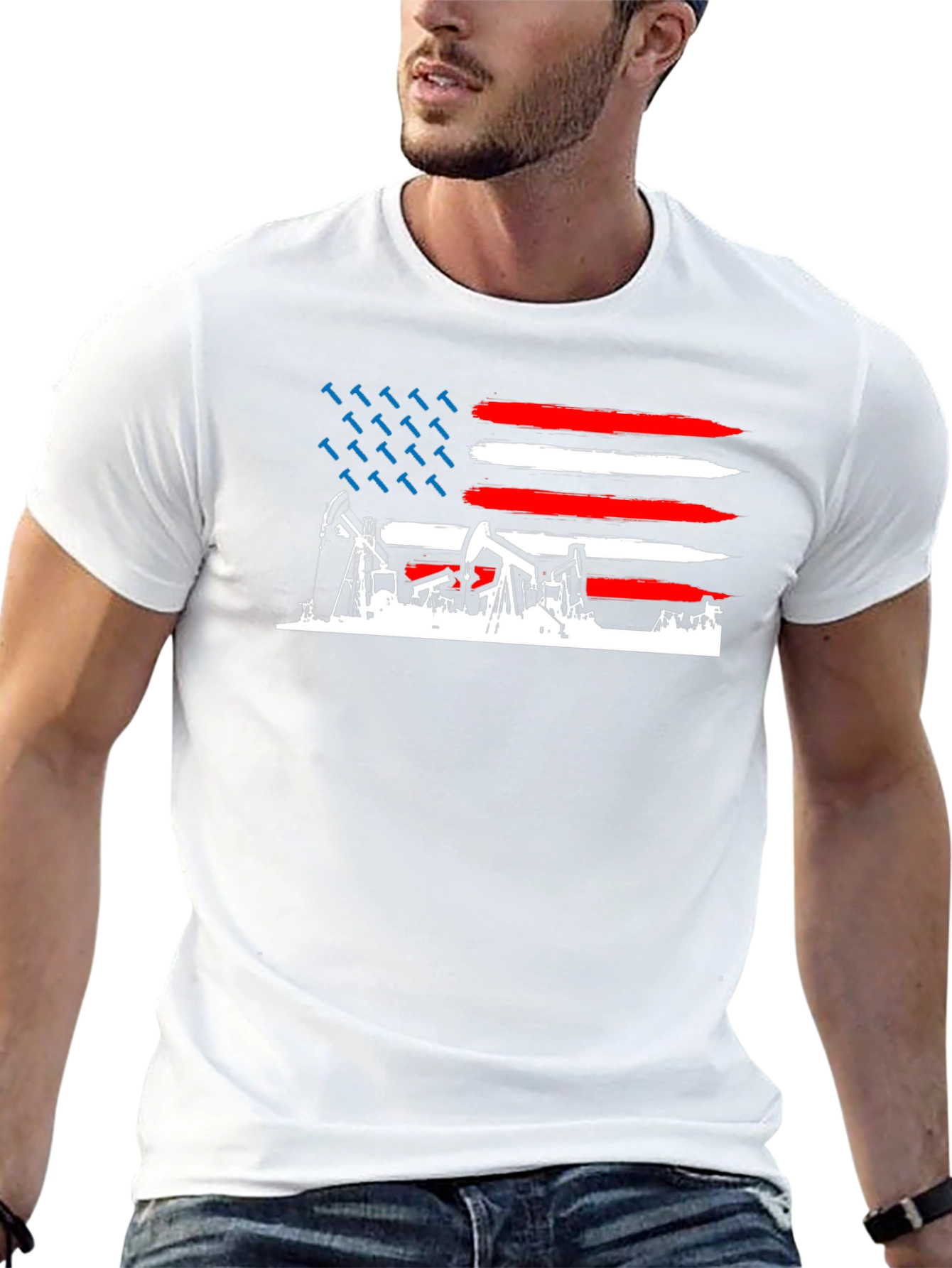 American Oil Rig Flag T-Shirt - Patriotic Black Tee