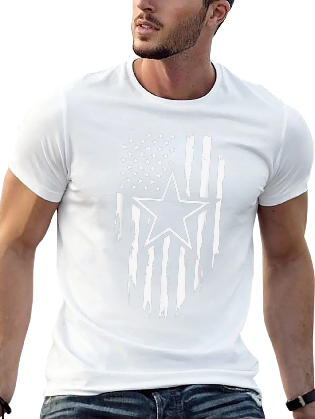 Distressed American Flag Star Graphic T-Shirt
